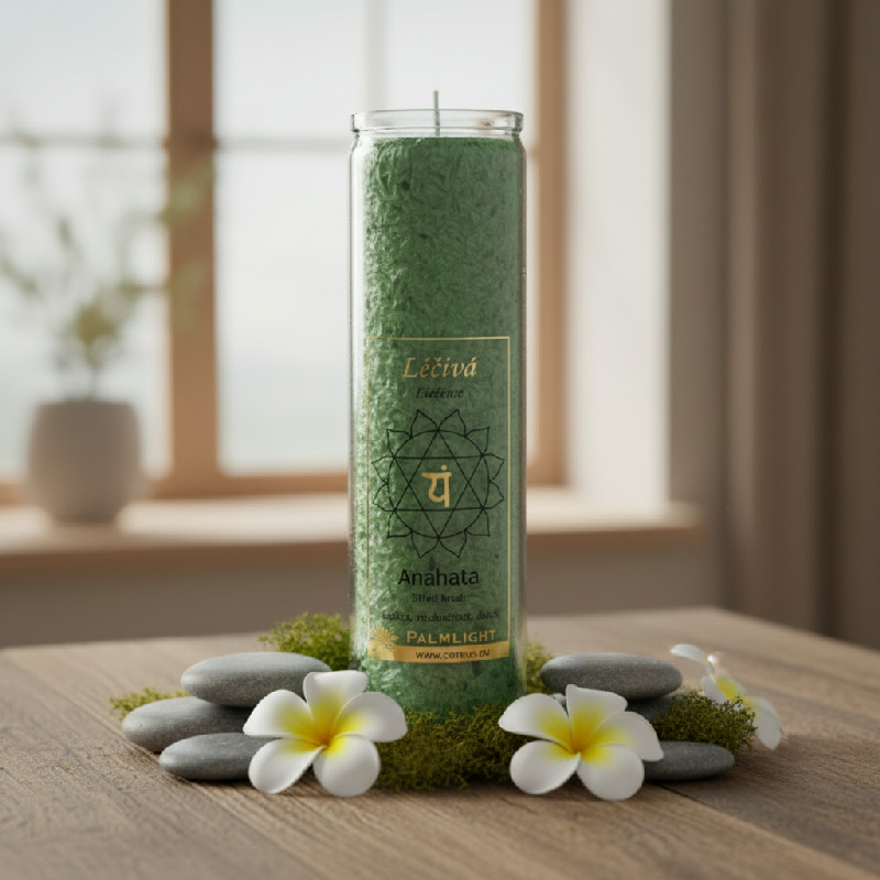 Velká čakrová svíčka zelená, léčení, anáhata Cereus