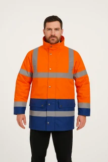 Bunda pracovní SEFTON, reflexní, zimní, nepromokavá, Oranžová/Světle modrá, vel. XL