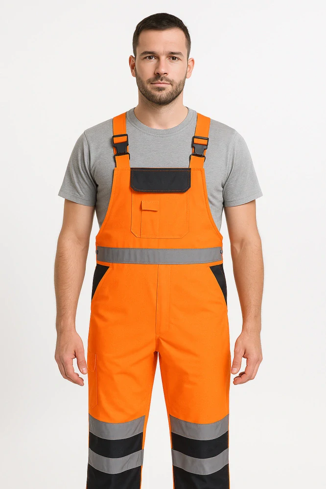 Reflexní kalhoty s laclem PORTWEST S488 Hi-Vis nepromokavé, Oranžová/Modrá, M