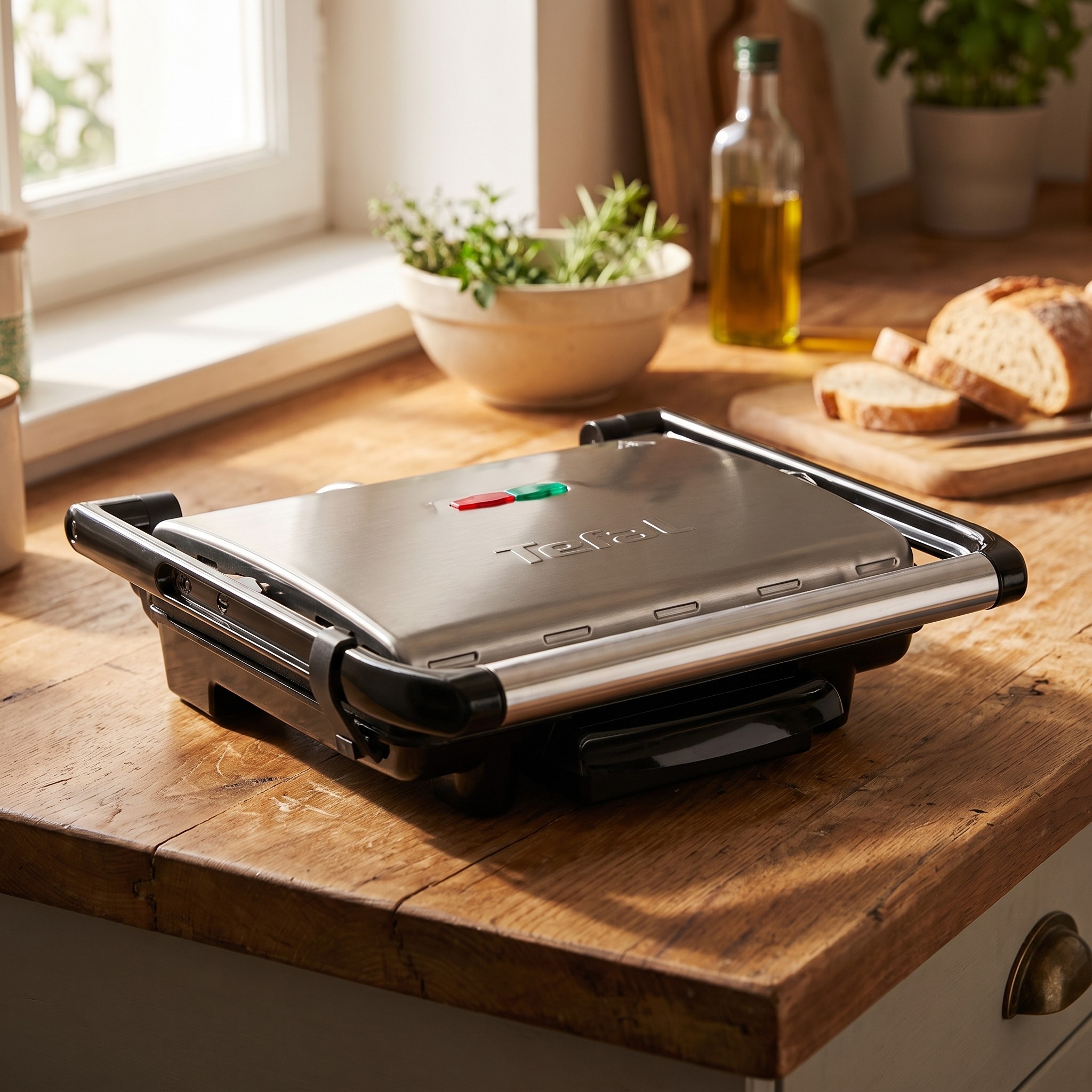 Tefal Inicio GC241D – kontaktní gril 2000 W s termostatem, nerez/černý
