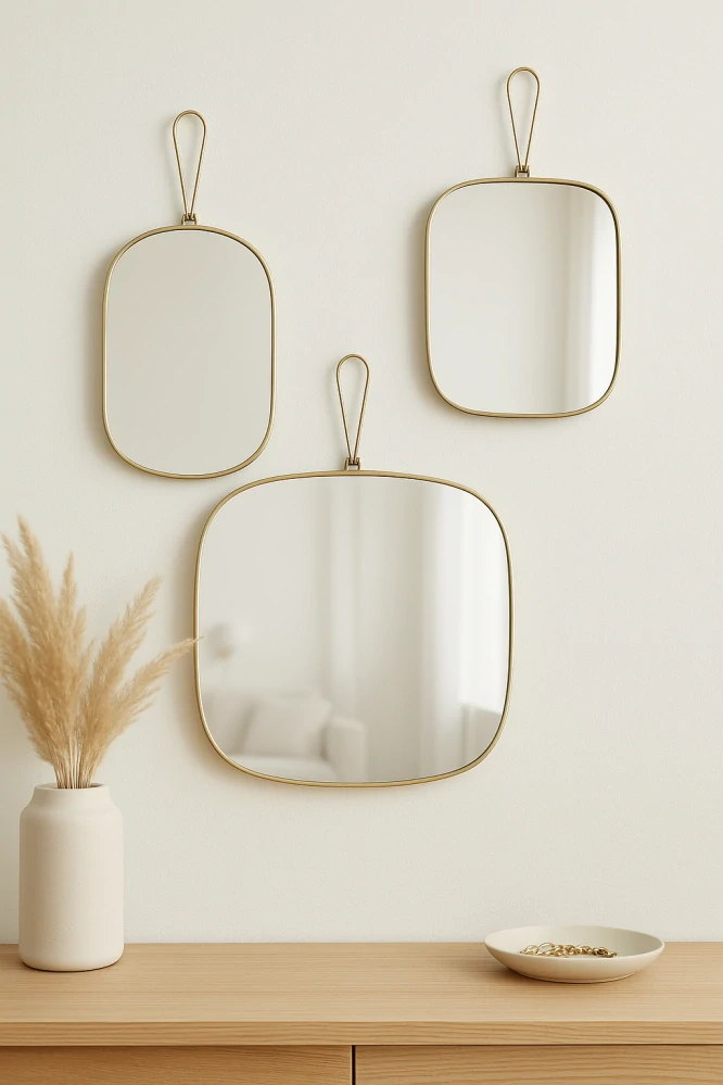 BePureHome – Metaal Antique Brass, Sada 3 nástěnných zrcadel "Glass"