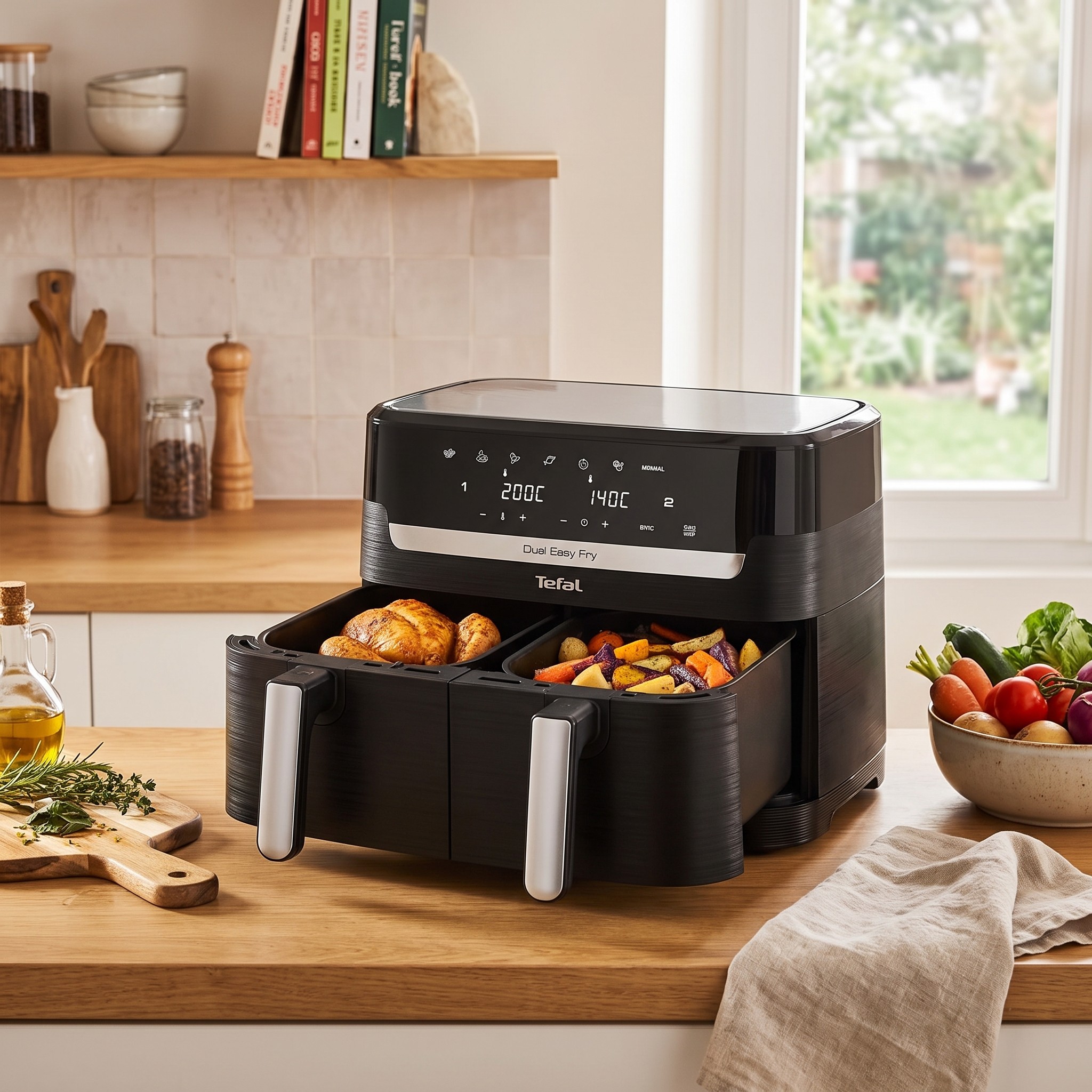Tefal Dual Easy Fry EY9018 – horkovzdušná fritéza 8,3 l se 2 zásuvkami, 2700 W