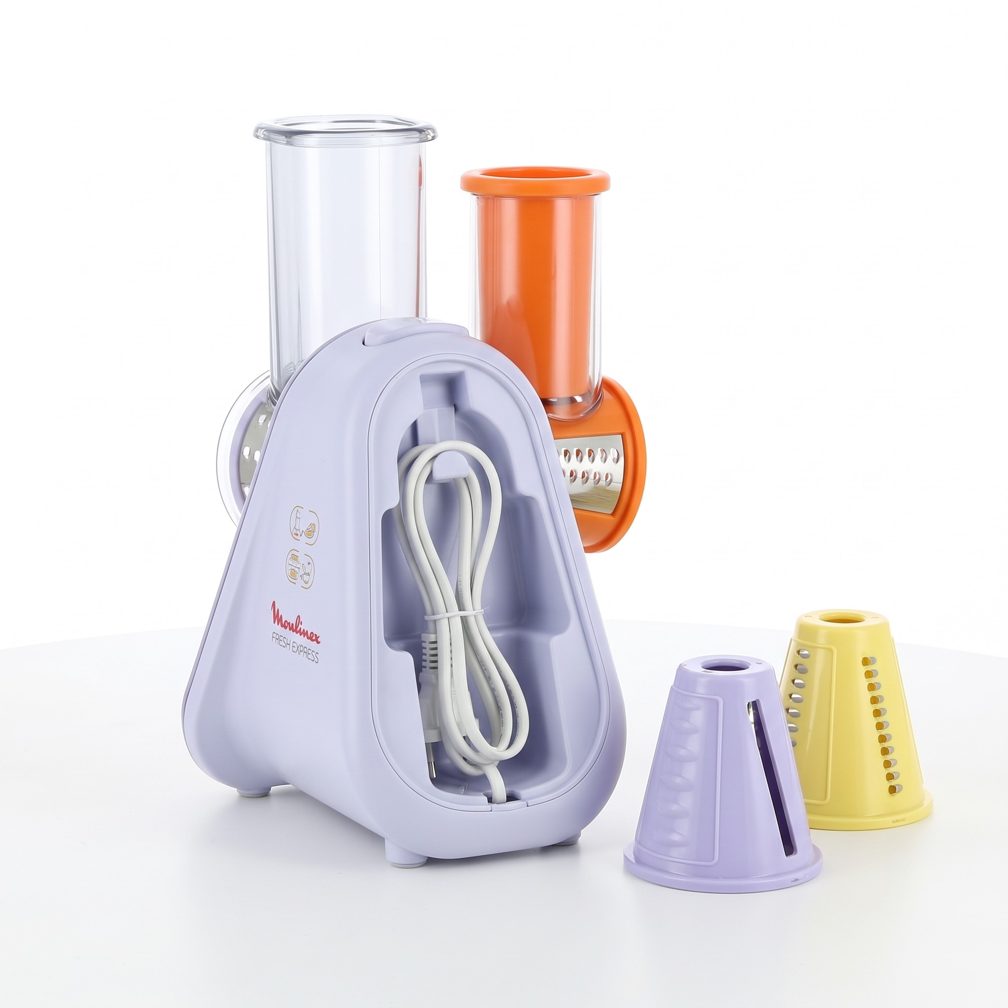 Moulinex Fresh Express DK8546E0 – elektrické struhadlo a kráječ zeleniny 4v1, fialové – nekompletní