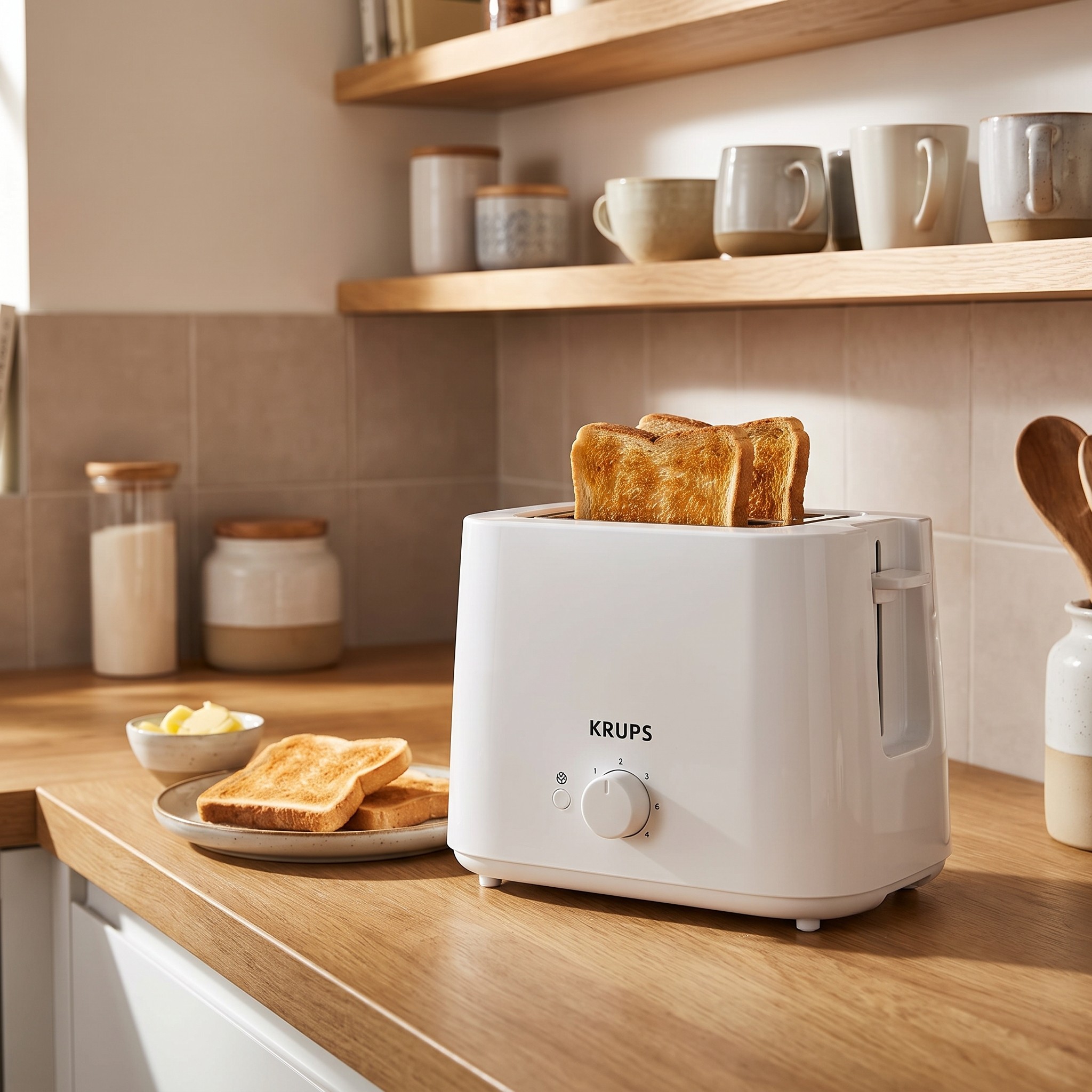 Krups ProAroma KH151110 – topinkovač na 2 toasty, 6 stupňů opékání, nástavec, bílý – rozbalené