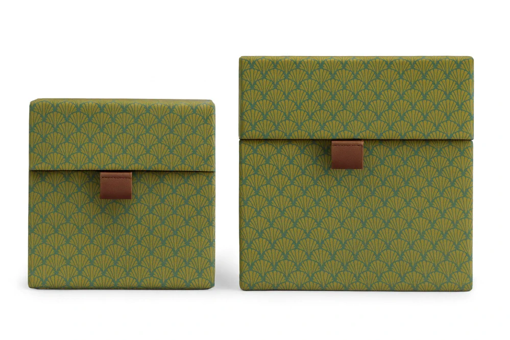 House Doctor – Fan Set 2 úložných boxů, zelená, 12 x 12 x h 12 cm