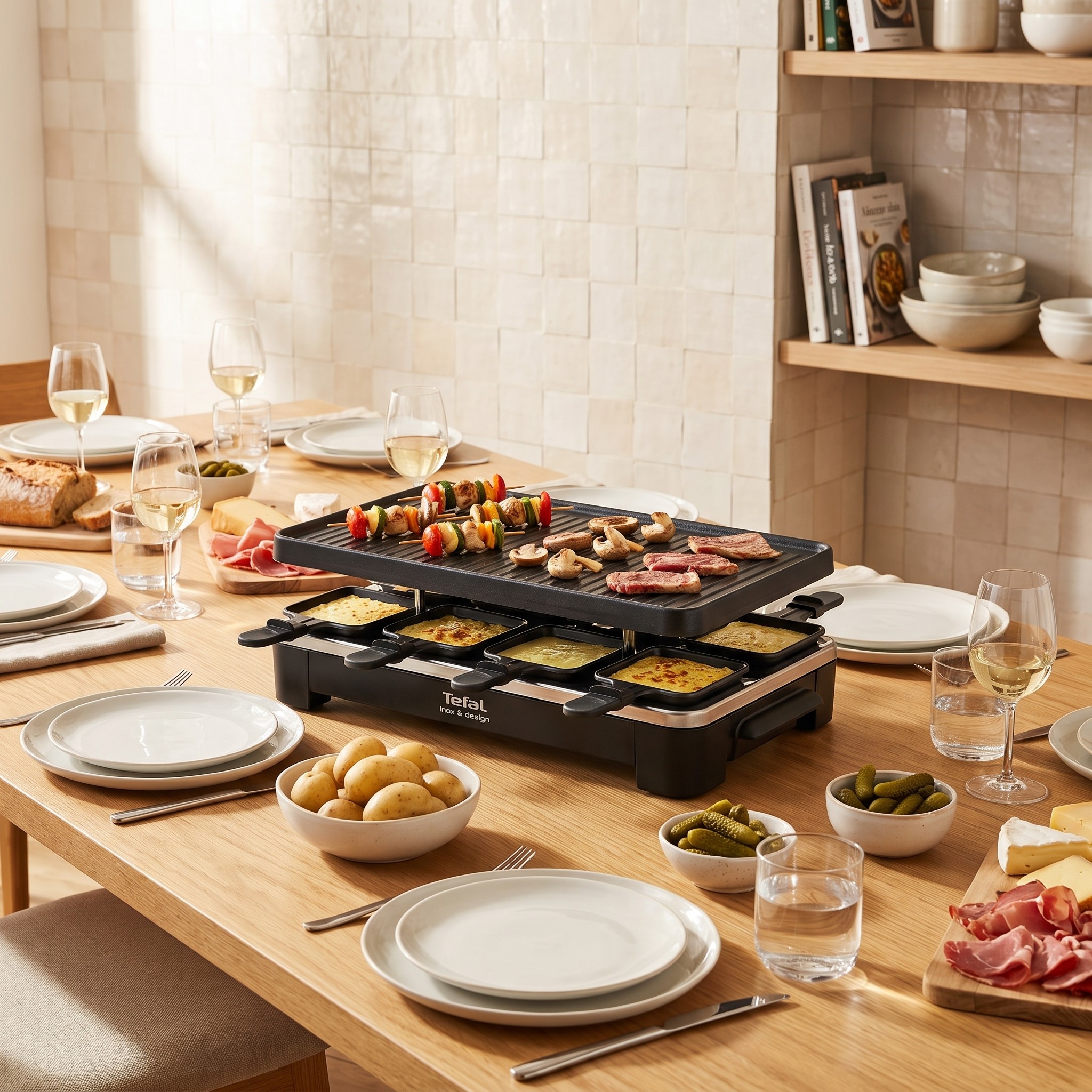 Tefal Ambiance RE4588 – raclette gril pro 10 osob s grilovací deskou, 1350 W – rozbalené