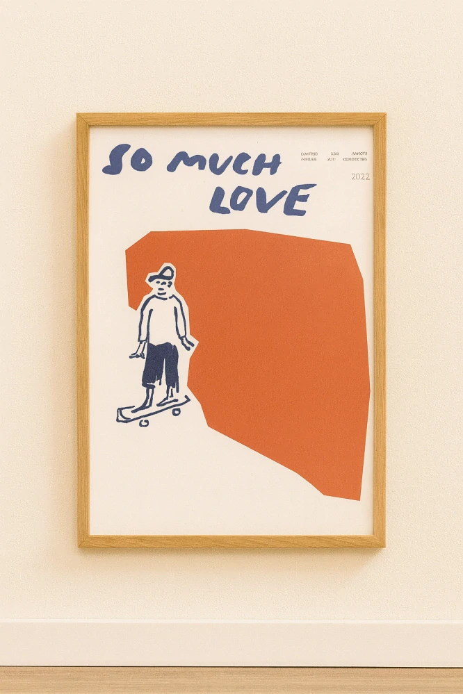 Paper Collective – So Much Love Skateboard, plakát 30x40 cm, modrá