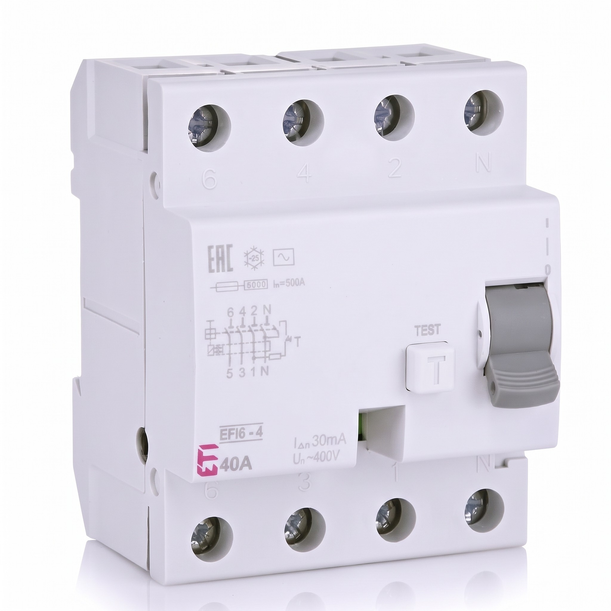 ETI – Proudový chránič EFI6-4 AC 40/0.03, 40 A, 0,03 A, typ AC, 3+N