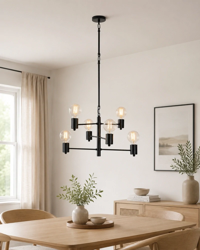 Opviq – Lights Hexa Long, černé závěsné svítidlo pro 6 žárovek