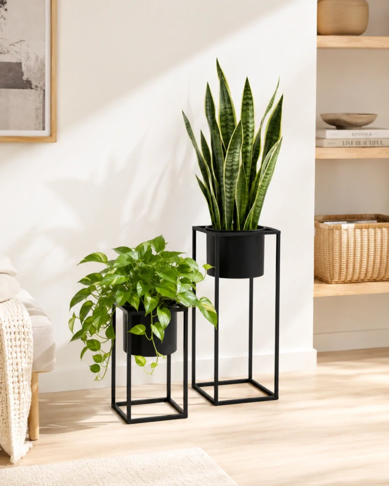 House Nordic – květináče Marla, černá ocel, sada 2 ks (výšky 31 cm a 50,5 cm)