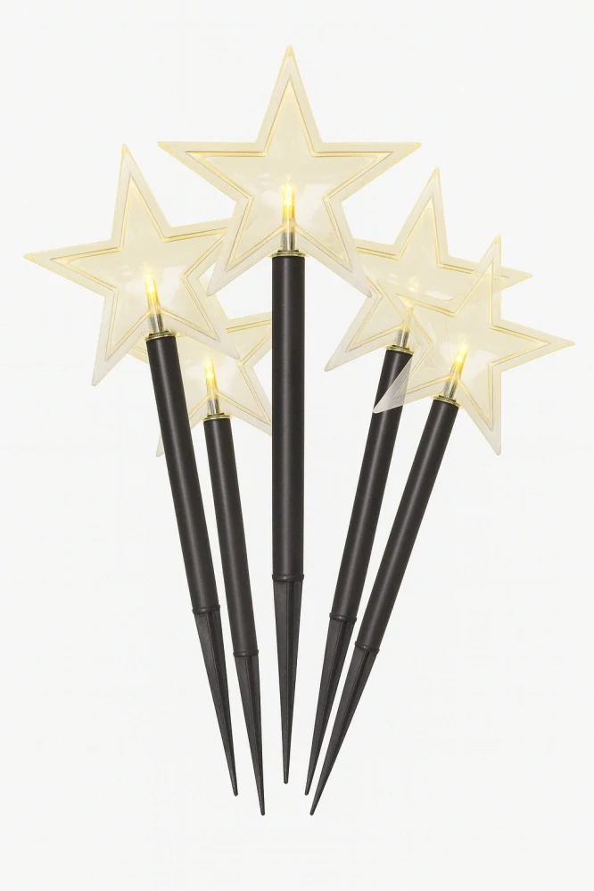 Hvězda – světelný zápich 30 cm, 5 LED, teplá bílá, časovač