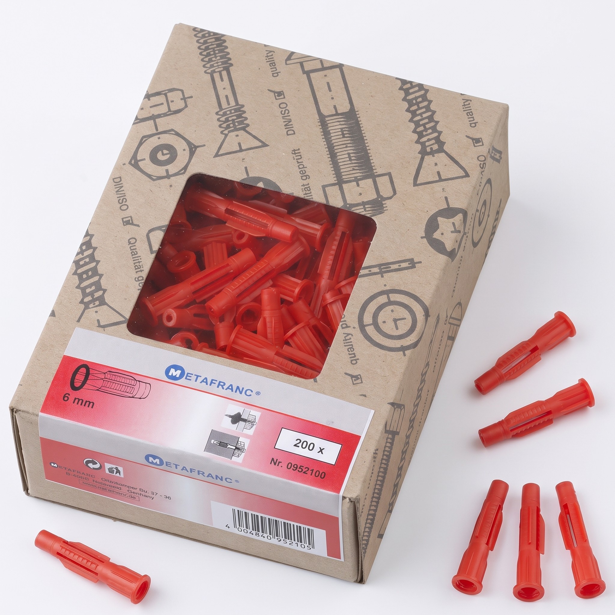 Metafranc 952100 – univerzální hmoždinky Ø 6 mm, 200 ks, Made in Germany