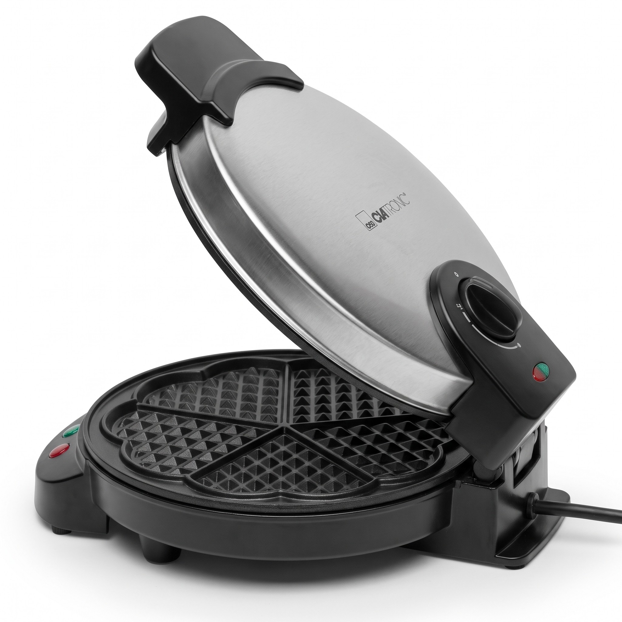 Clatronic WA 3492 – vaflovač na srdíčkové vafle Ø 18 cm, 1000 W, nerez/černý