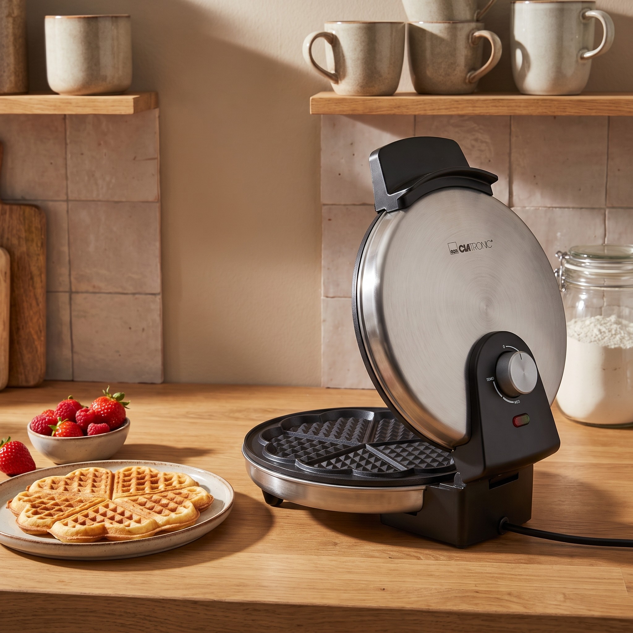 Clatronic WA 3492 – vaflovač na srdíčkové vafle Ø 18 cm, 1000 W, nerez/černý