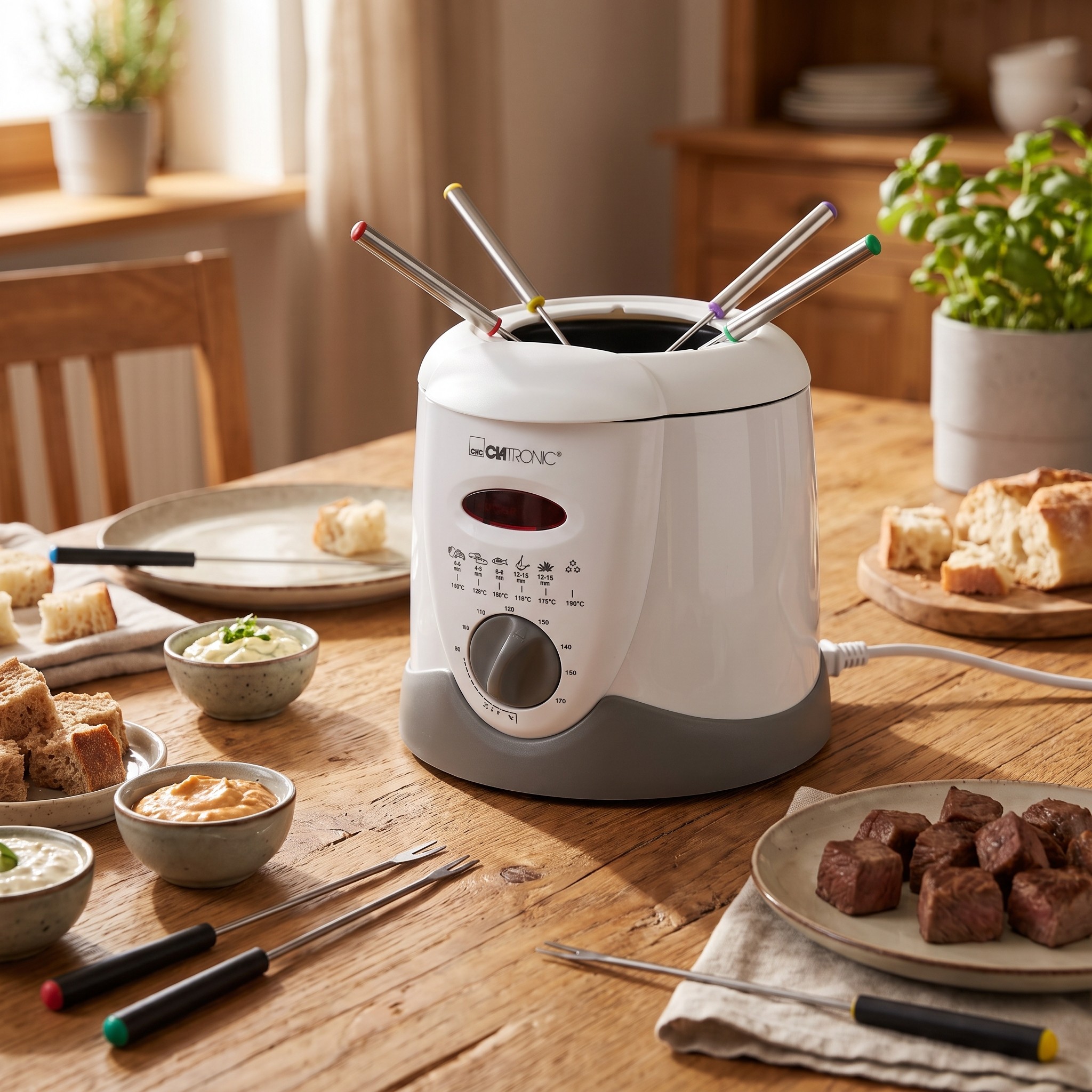 Clatronic FFR 2916 – fondue fritéza 2v1, 900 W, 1 l oleje, 6 vidliček