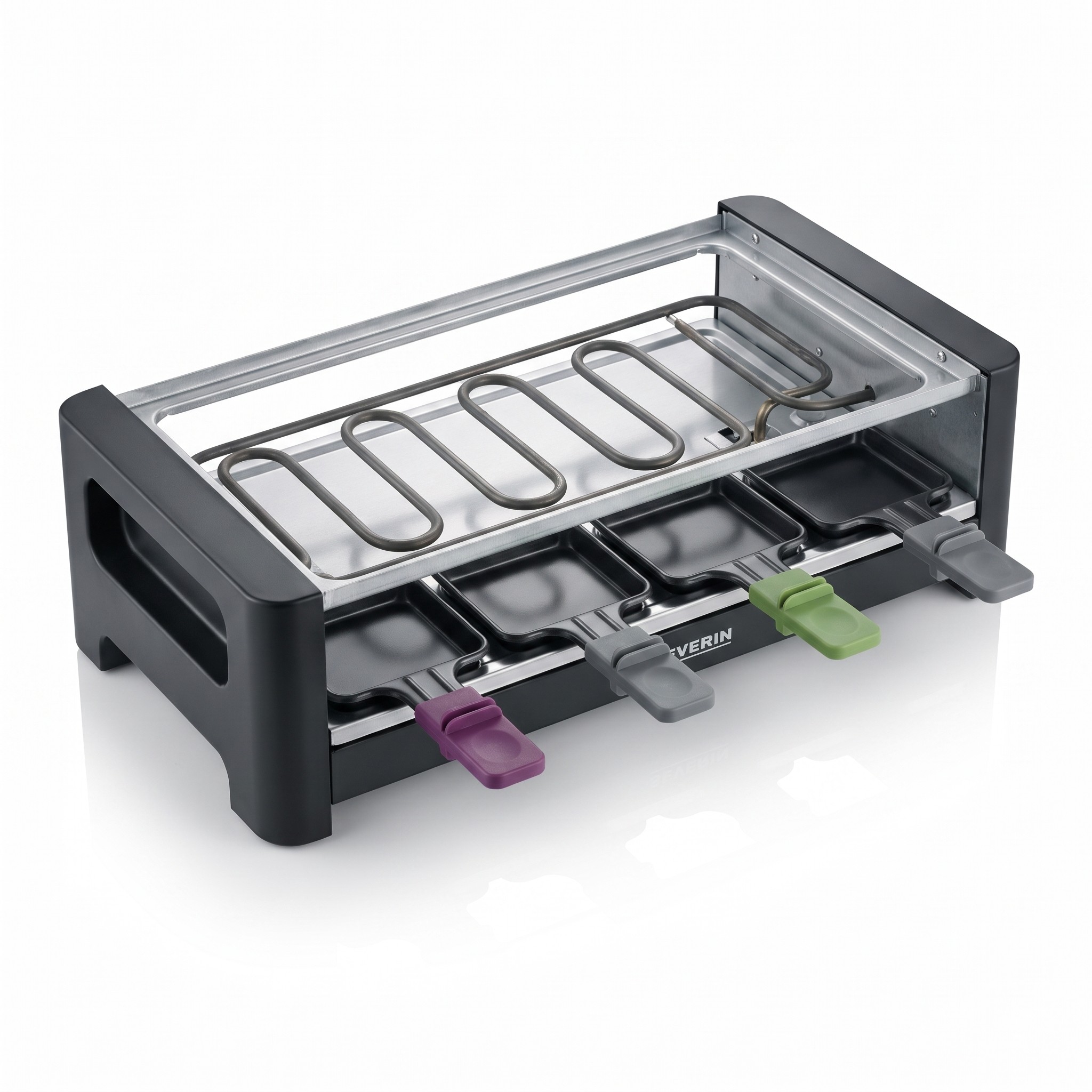 SEVERIN RG 9645 – raclette gril, 4 pánvičky, 1 400 W (bez grilovacího kamene)