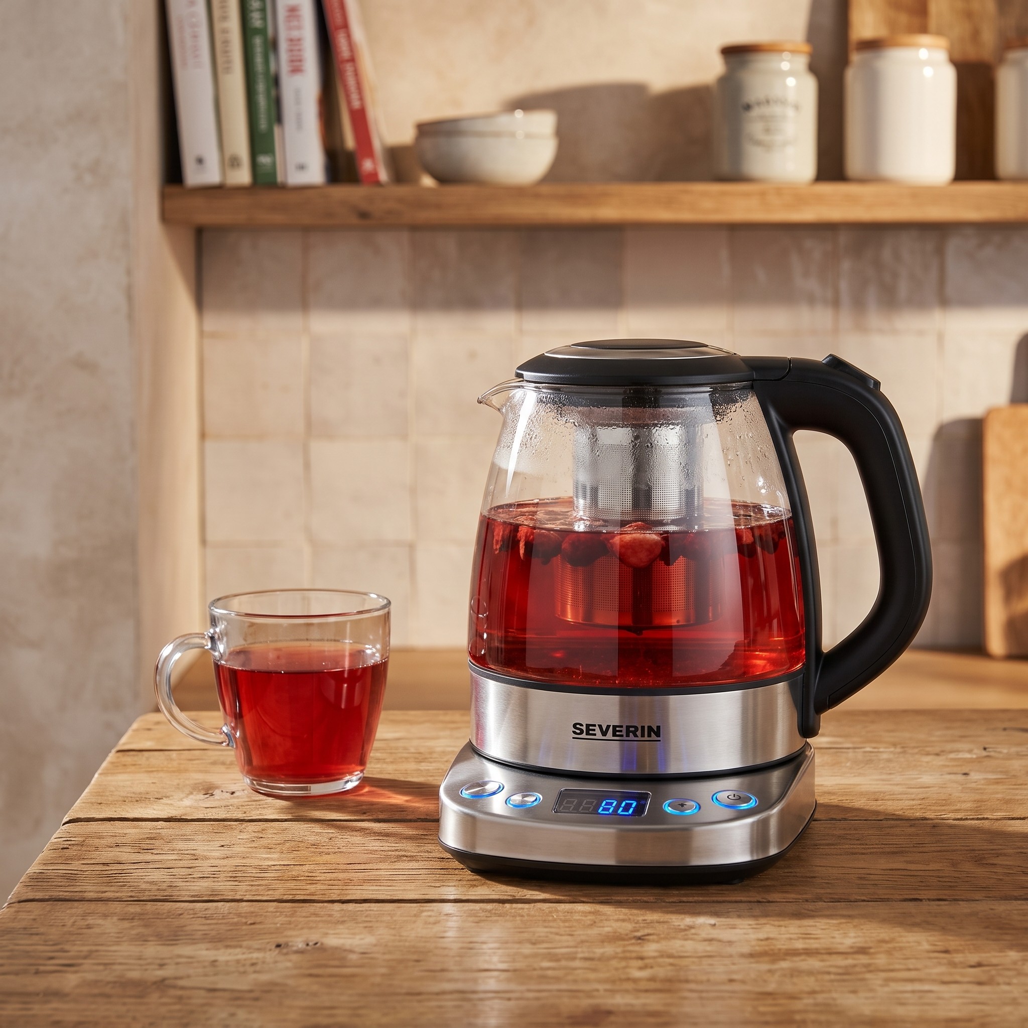 SEVERIN WK 3473 Mini Deluxe – skleněná konvice na čaj 1 l s regulací teploty, 2200 W – použité