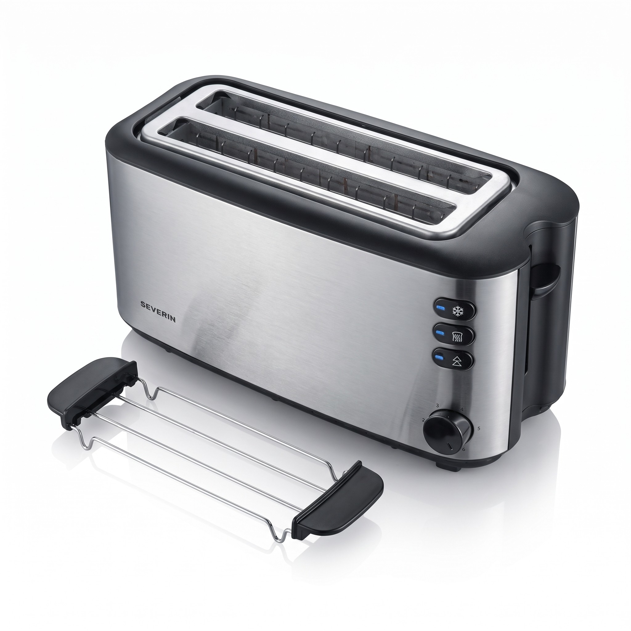 Severin AT 2509 – topinkovač s dlouhými štěrbinami na 4 plátky, 1400 W, nerez