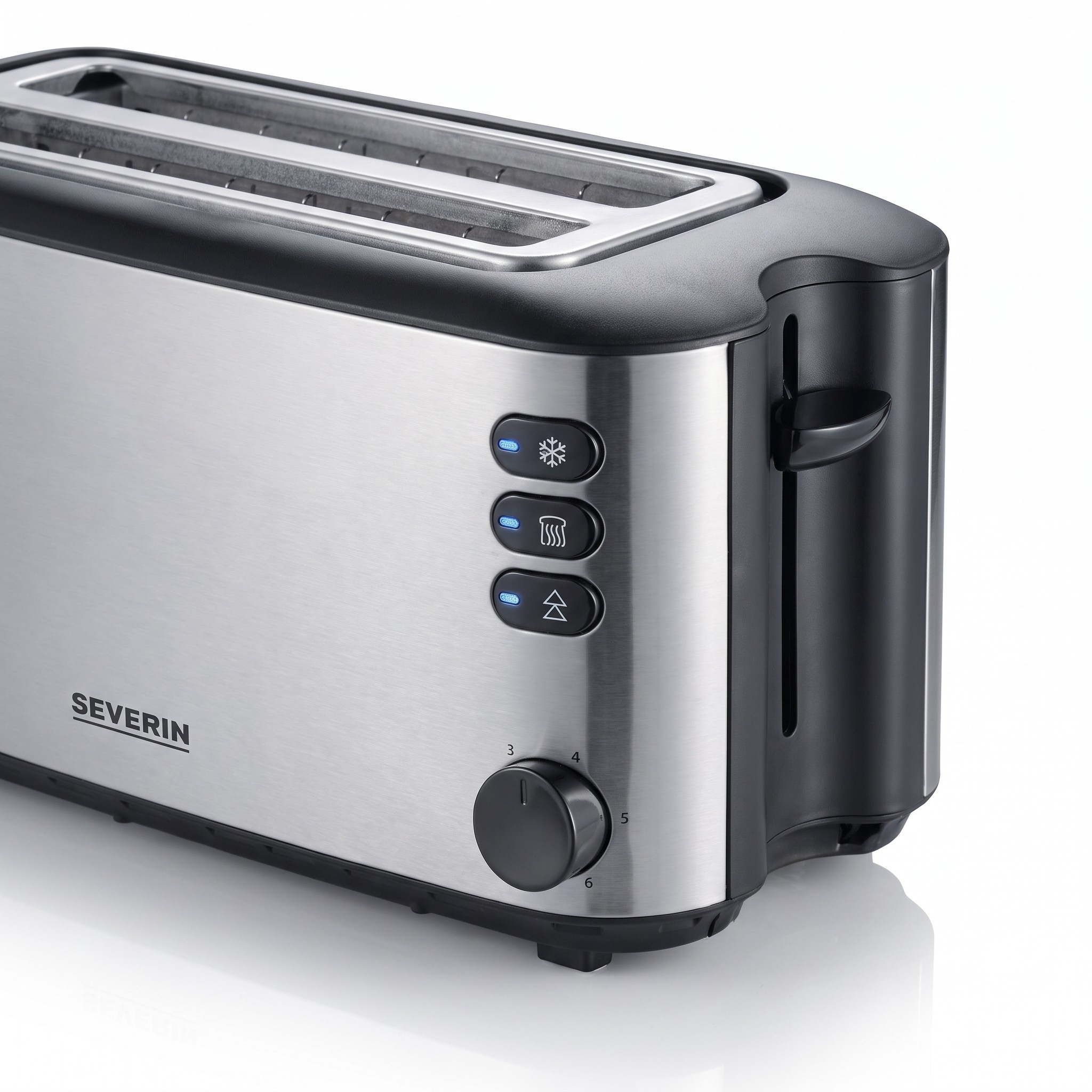Severin AT 2509 – topinkovač s dlouhými štěrbinami na 4 plátky, 1400 W, nerez