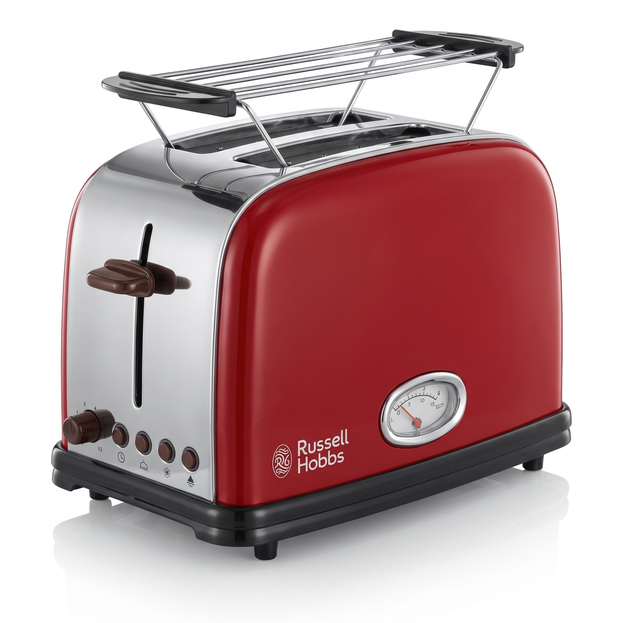Russell Hobbs Retro 21680-56 – topinkovač na 2 toasty s odpočtem času, 1300 W, červený – rozbalené
