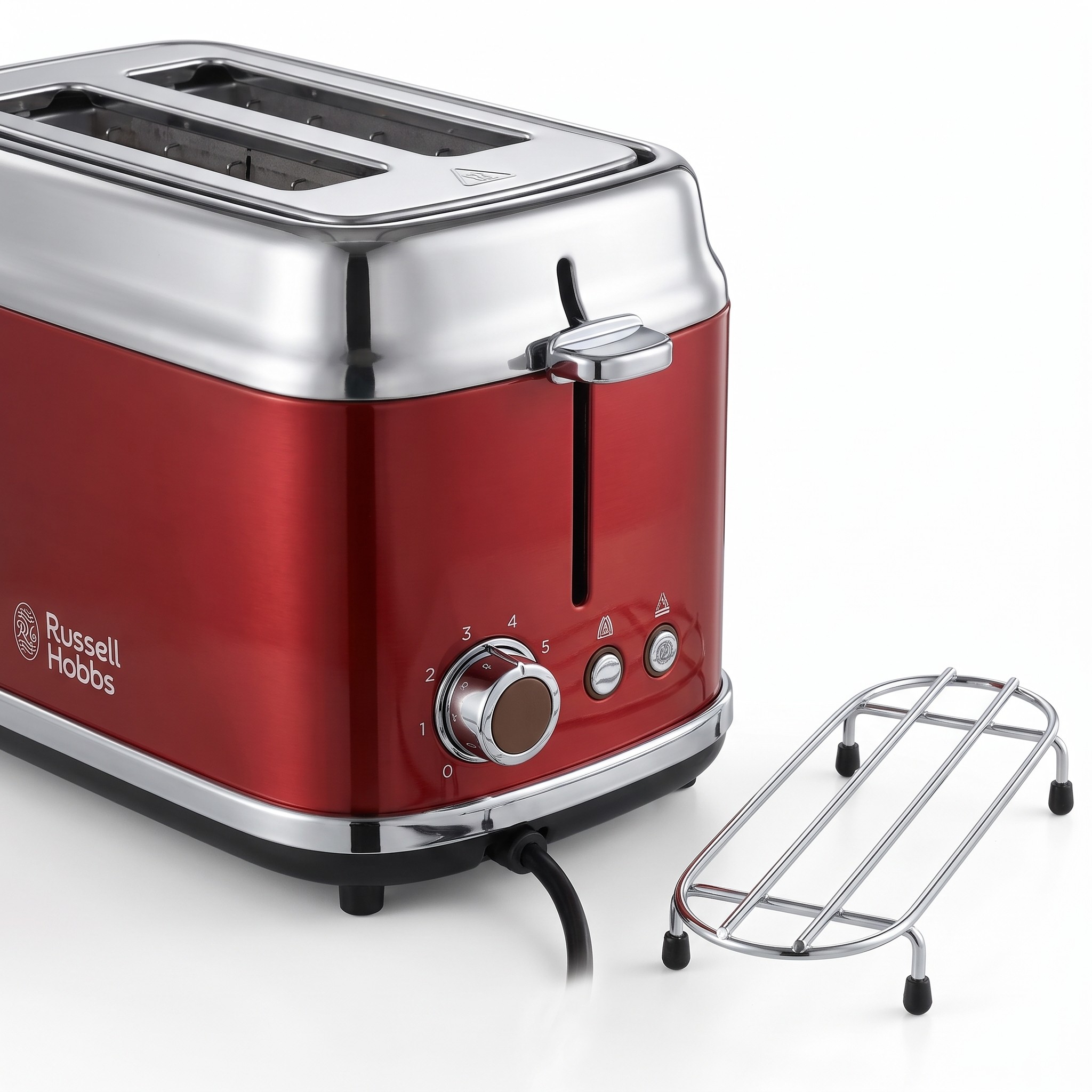 Russell Hobbs Retro 21680-56 – topinkovač na 2 toasty s odpočtem času, 1300 W, červený – rozbalené