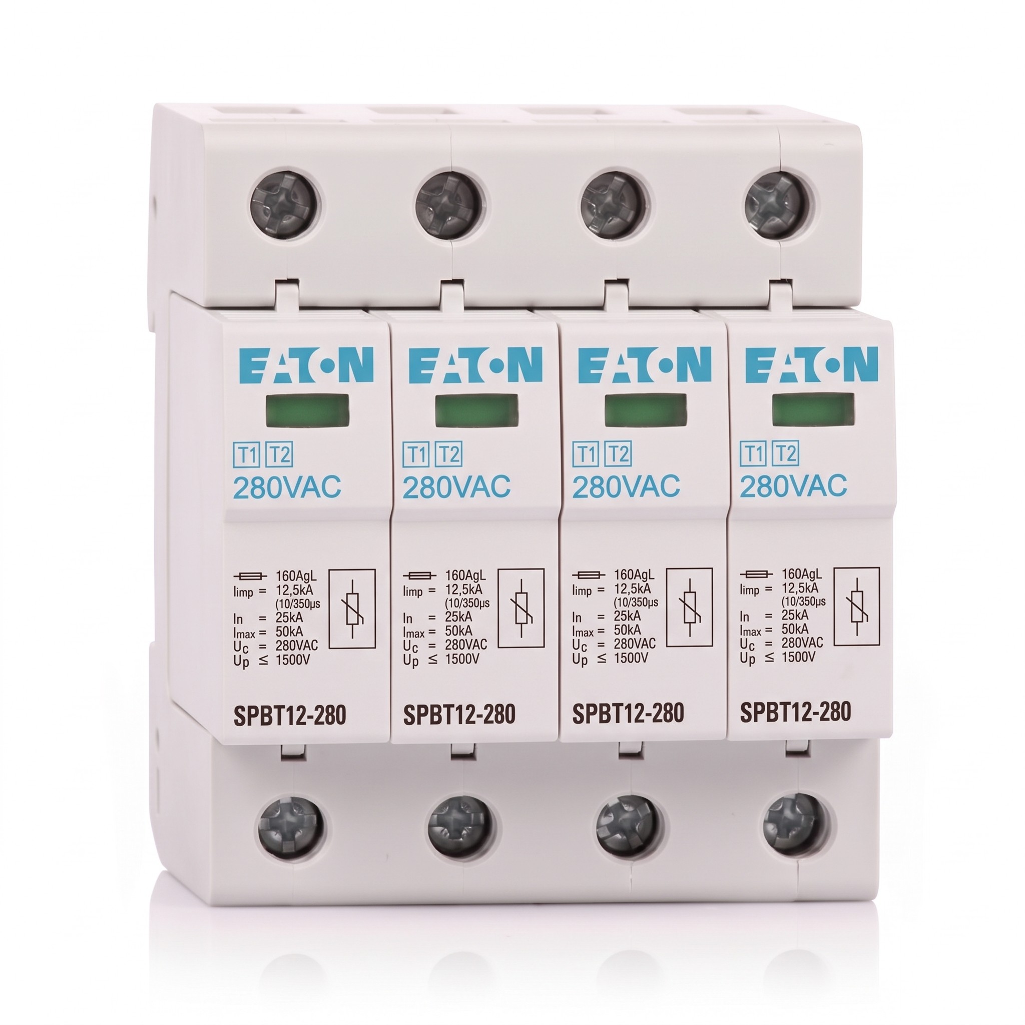 Eaton – Svodič bleskových proudů a přepětí SPBT12-280/4, T1+T2, 4 póly, TN-S