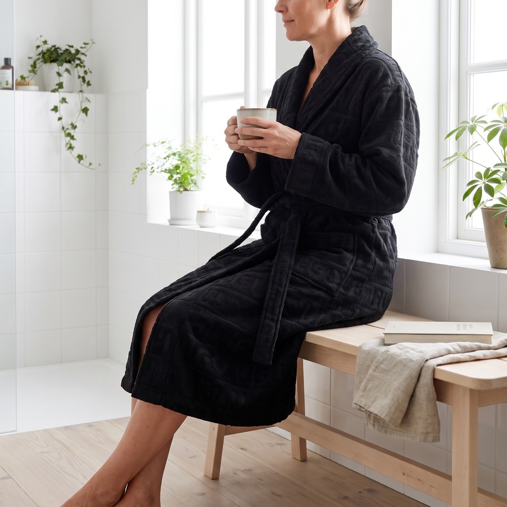 HUGO Terry Gown 50483852 – dámský froté župan, relaxed fit, černý, vel. M
