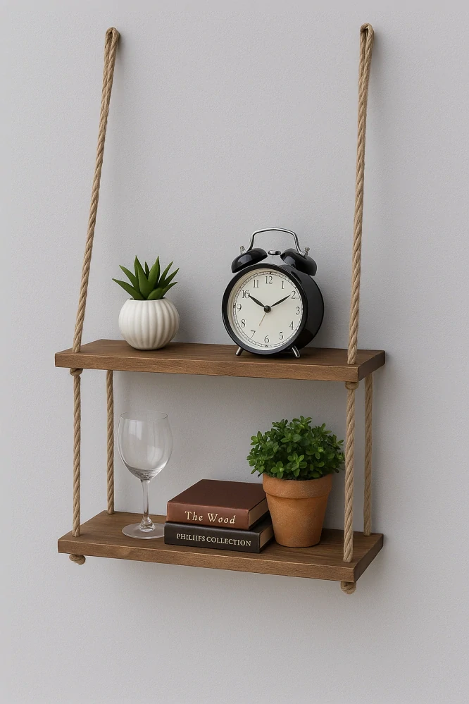 Creative Home – Nástěnná police Rope 2, ořech