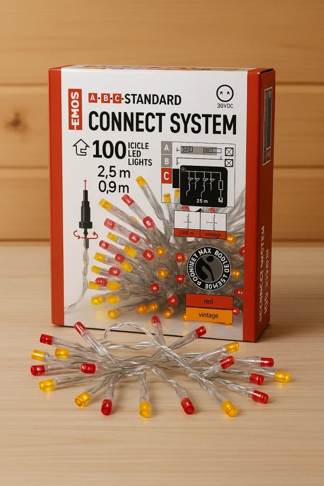 EMOS – Spojovací řetěz pulzující rampouchy 2,5 m, venkovní, červená Vintage, LED