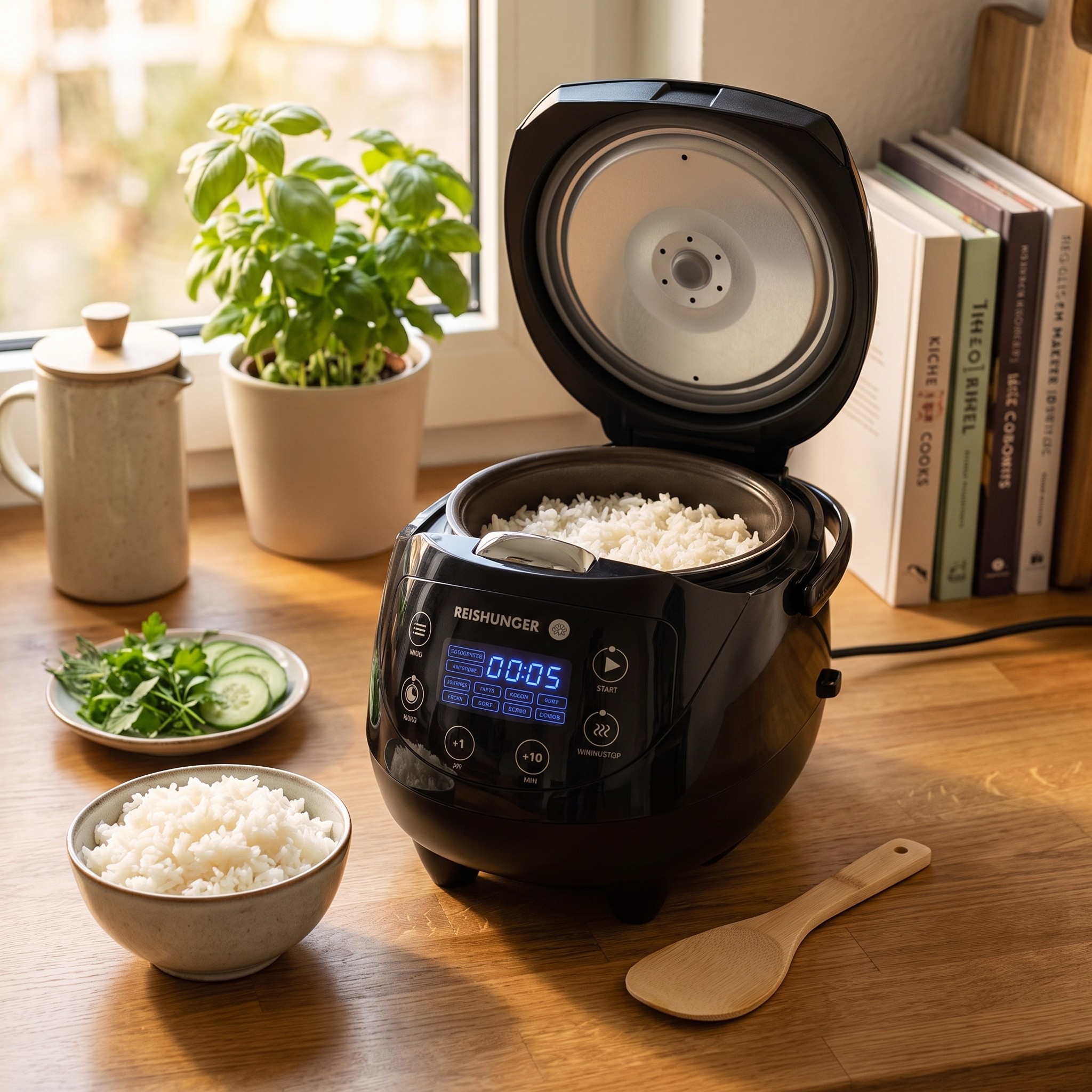 Reishunger Mini Digi 542-MDRK-B – digitální rýžovar 0,6 l, 8 programů, Fuzzy Logic, černý