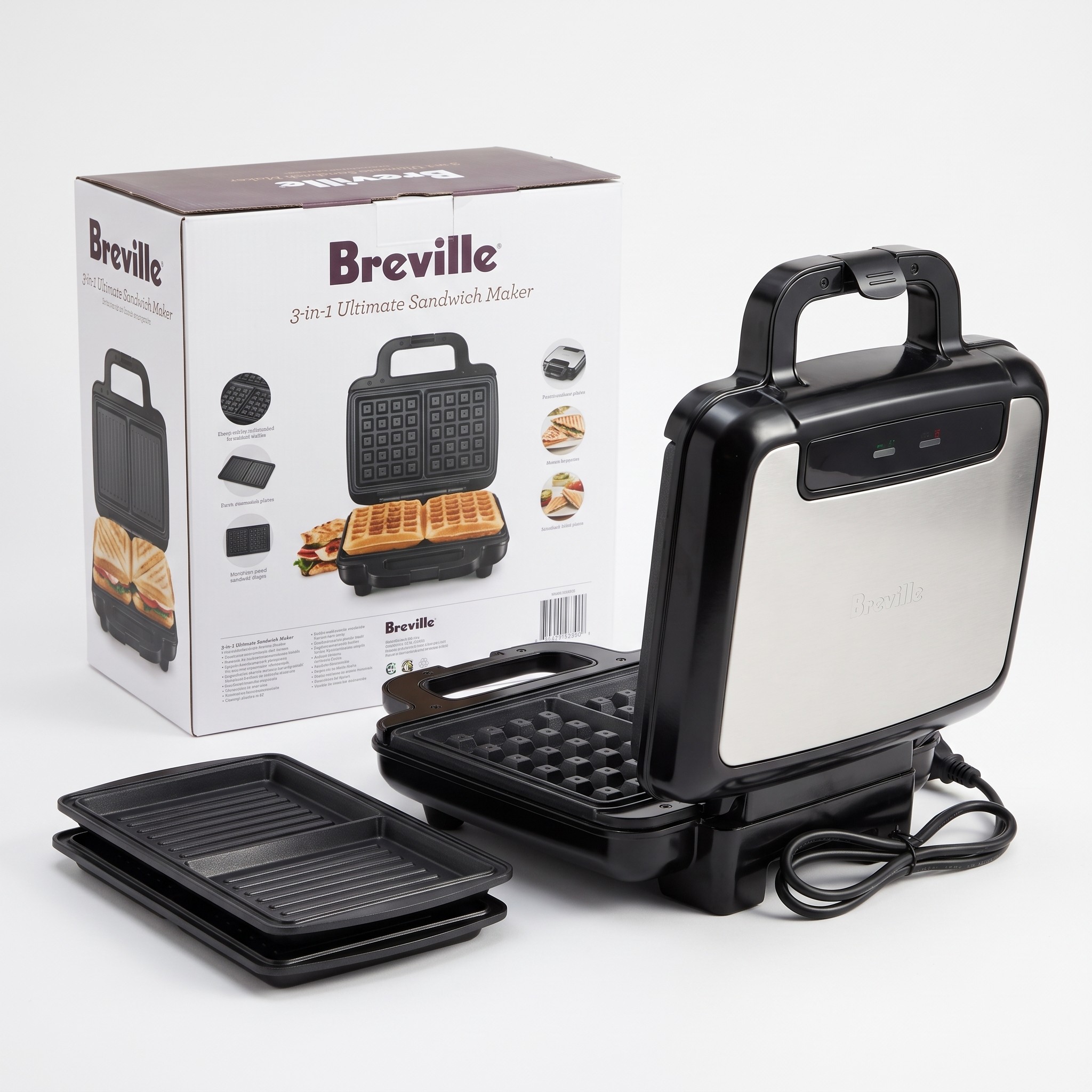 Breville VST098X – sendvičovač 3v1 na sendviče, vafle a panini, 850 W