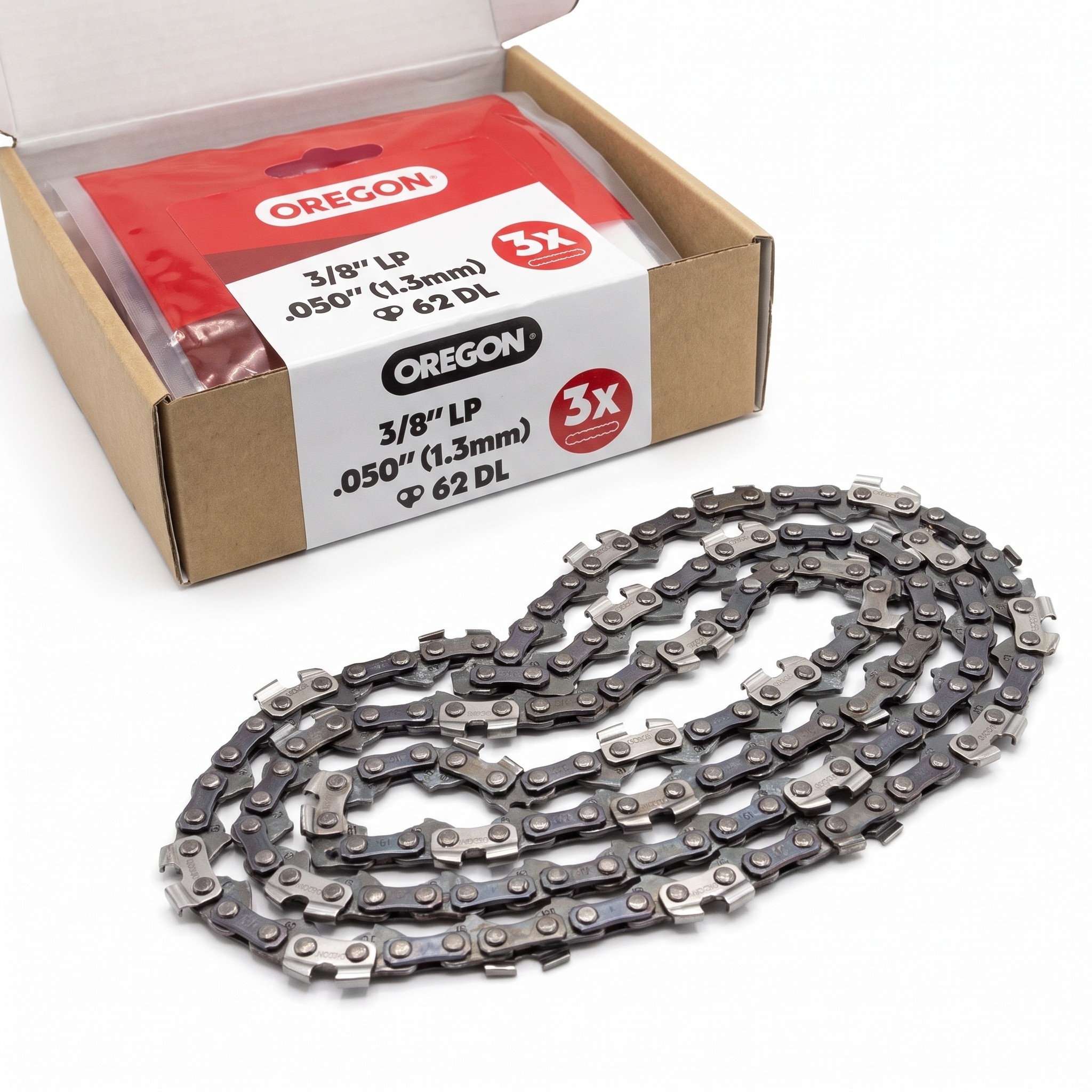 Oregon 91P062X3 – pilový řetěz 45 cm, 3/8" LP, 1,3 mm, 62 článků, 3 ks