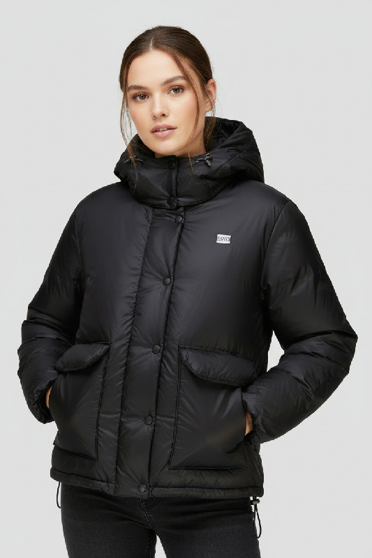 Levi's Luna Core Puffer Short A3253-0000 – dámská péřová bunda s kapucí, černá, vel. XL