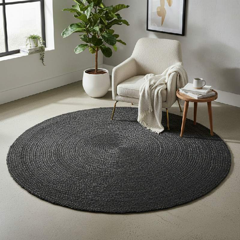 Koberec Bombay – Pletená juta – Ø180 cm – Tmavě šedý – House Nordic