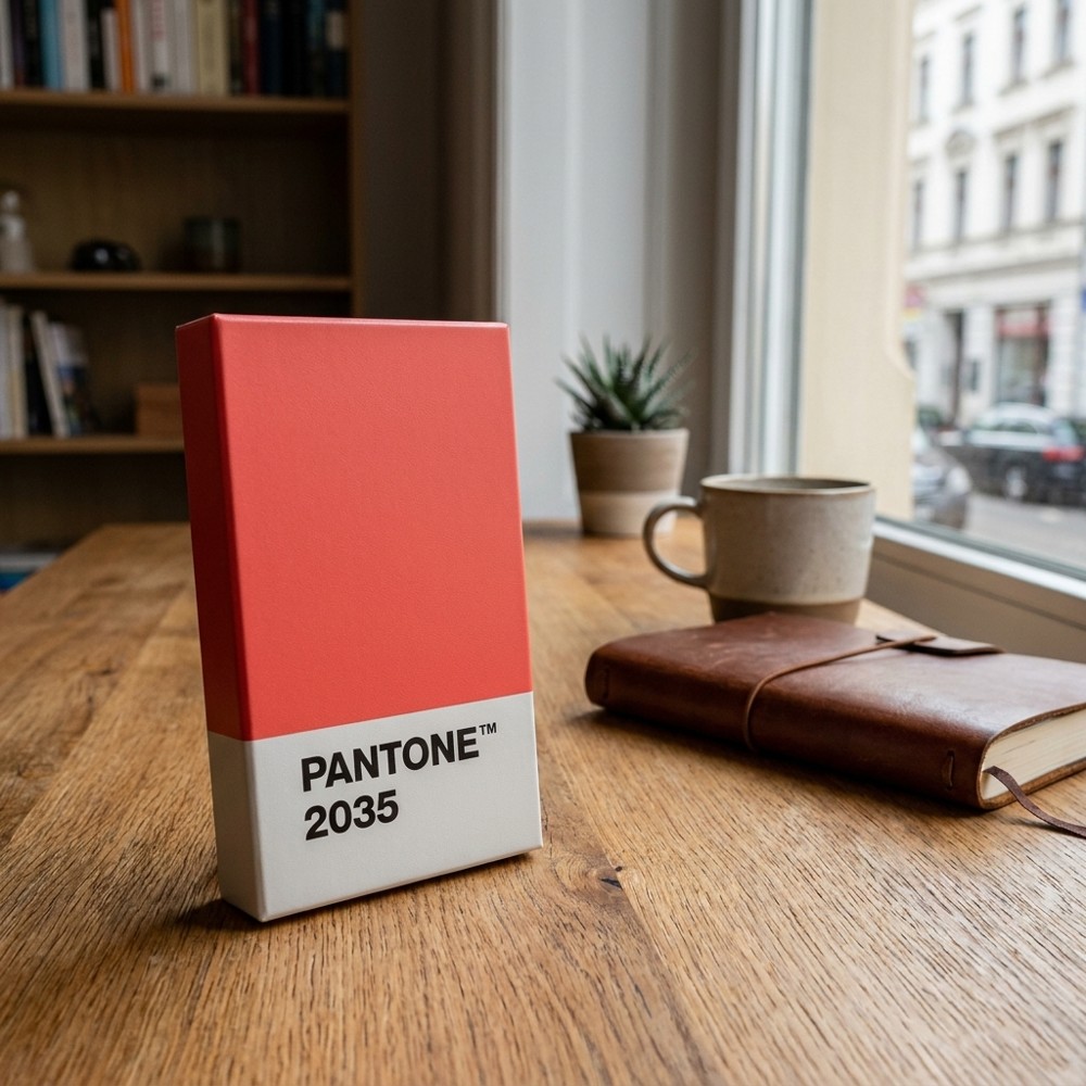 PANTONE pouzdro na vizitky Red 2035 – Copenhagen Design, dárkové balení, 9,5 × 6 cm