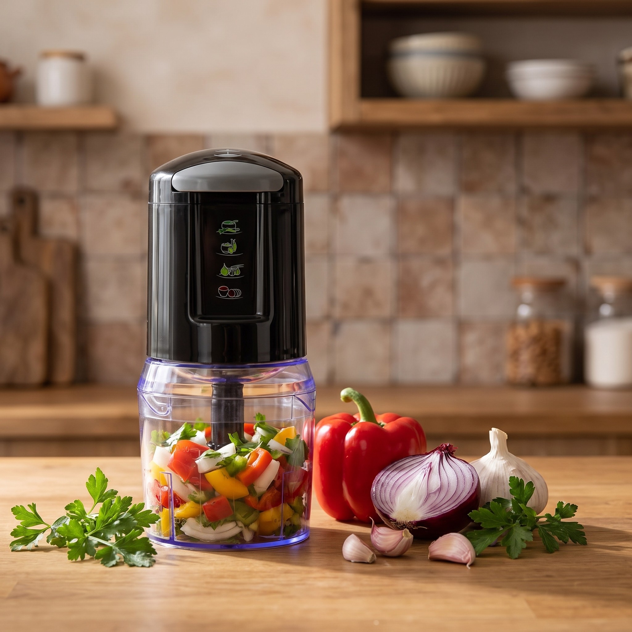 VINATO elektrický sekáček 300 W – multisekáček na zeleninu, maso a bylinky, 500 ml
