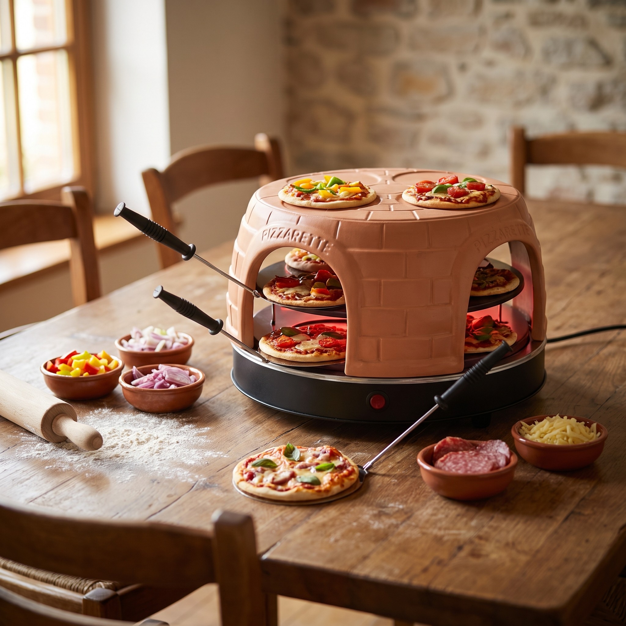 Emerio Pizzarette PO-116124.1 – stolní pec na mini pizzy pro 8 osob, terakotový poklop
