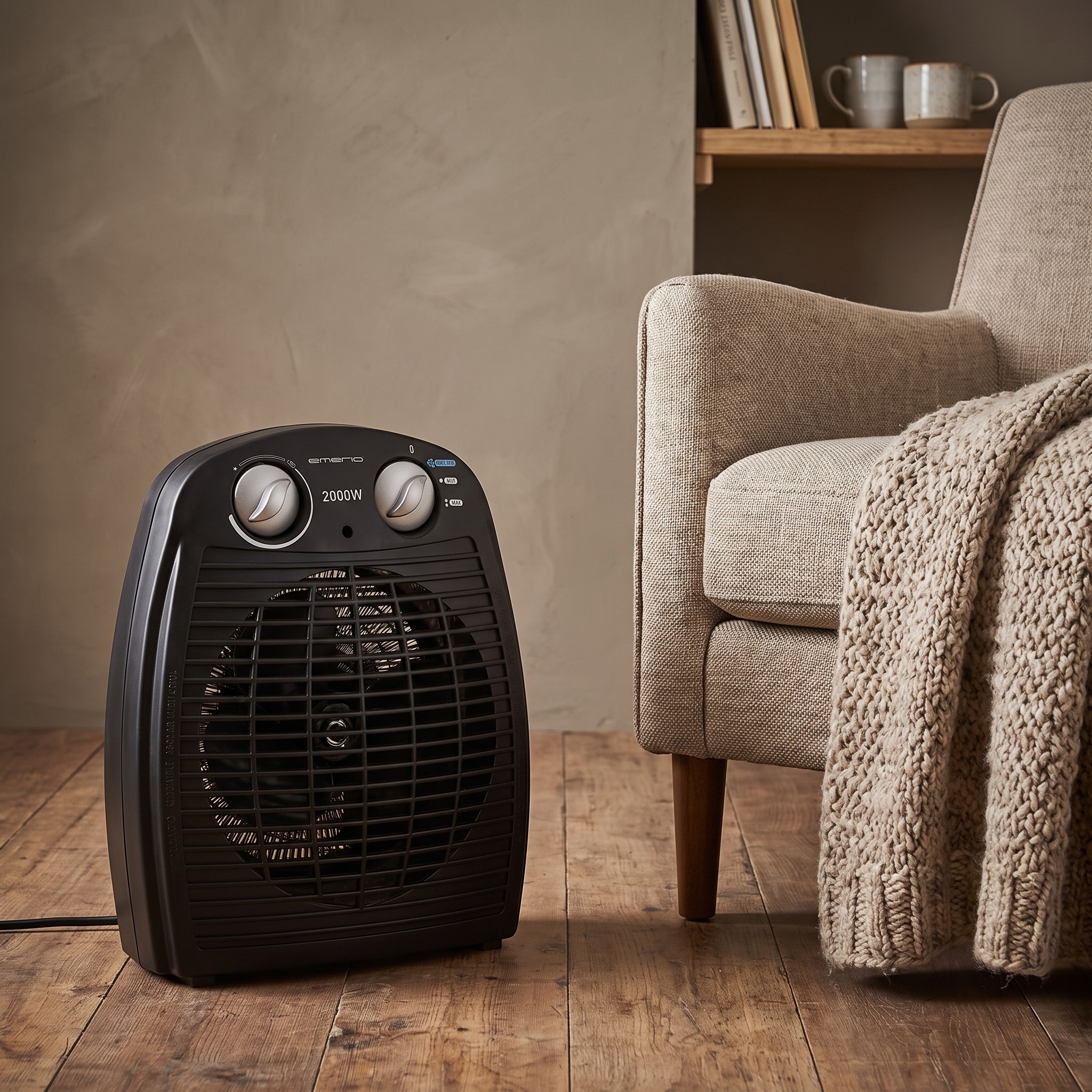 Emerio FH-106737.2 – přenosný teplovzdušný ventilátor 2000 W s termostatem, antracit – rozbalené