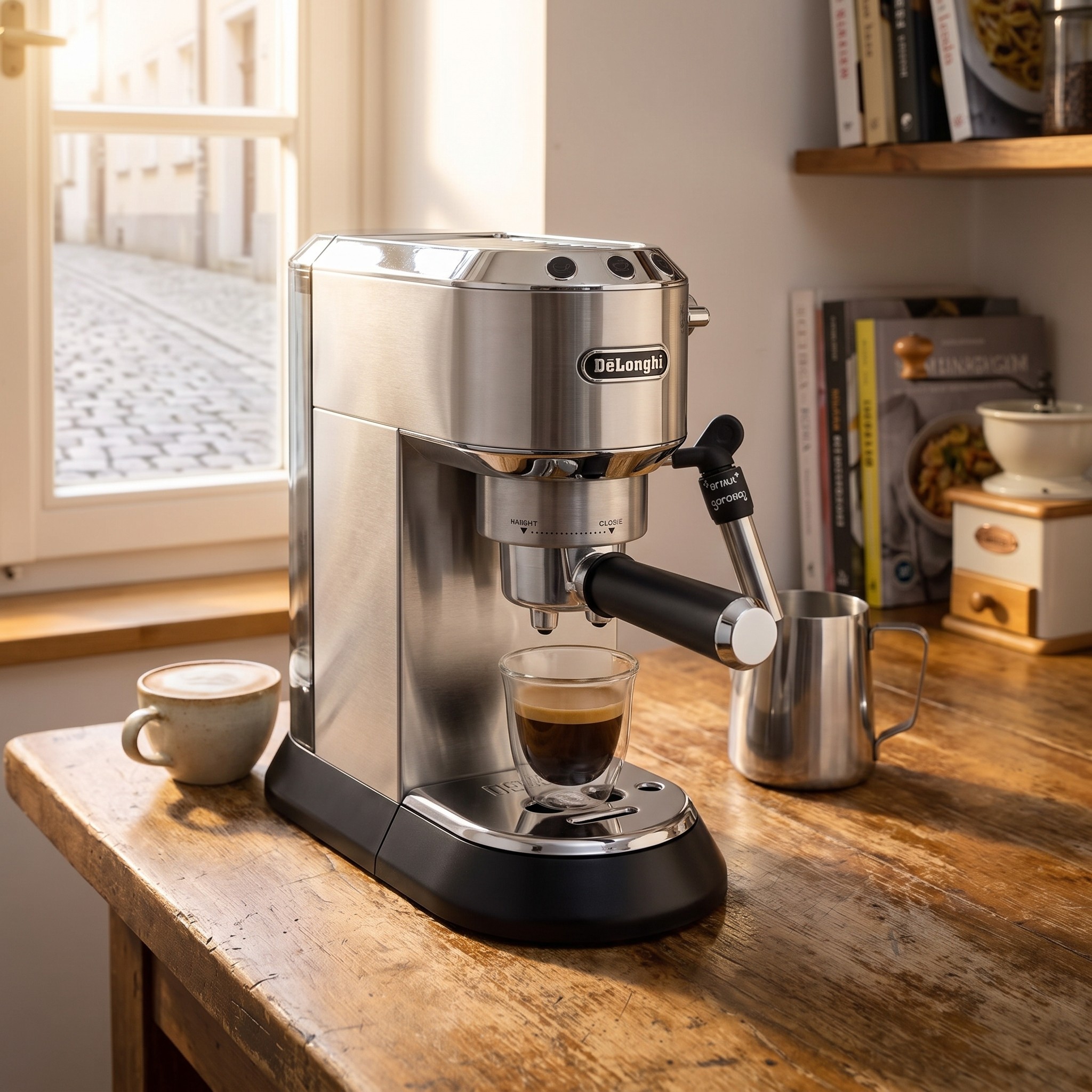 De'Longhi Dedica Style EC 685.M – pákový kávovar 15 bar, šířka 15 cm, stříbrný