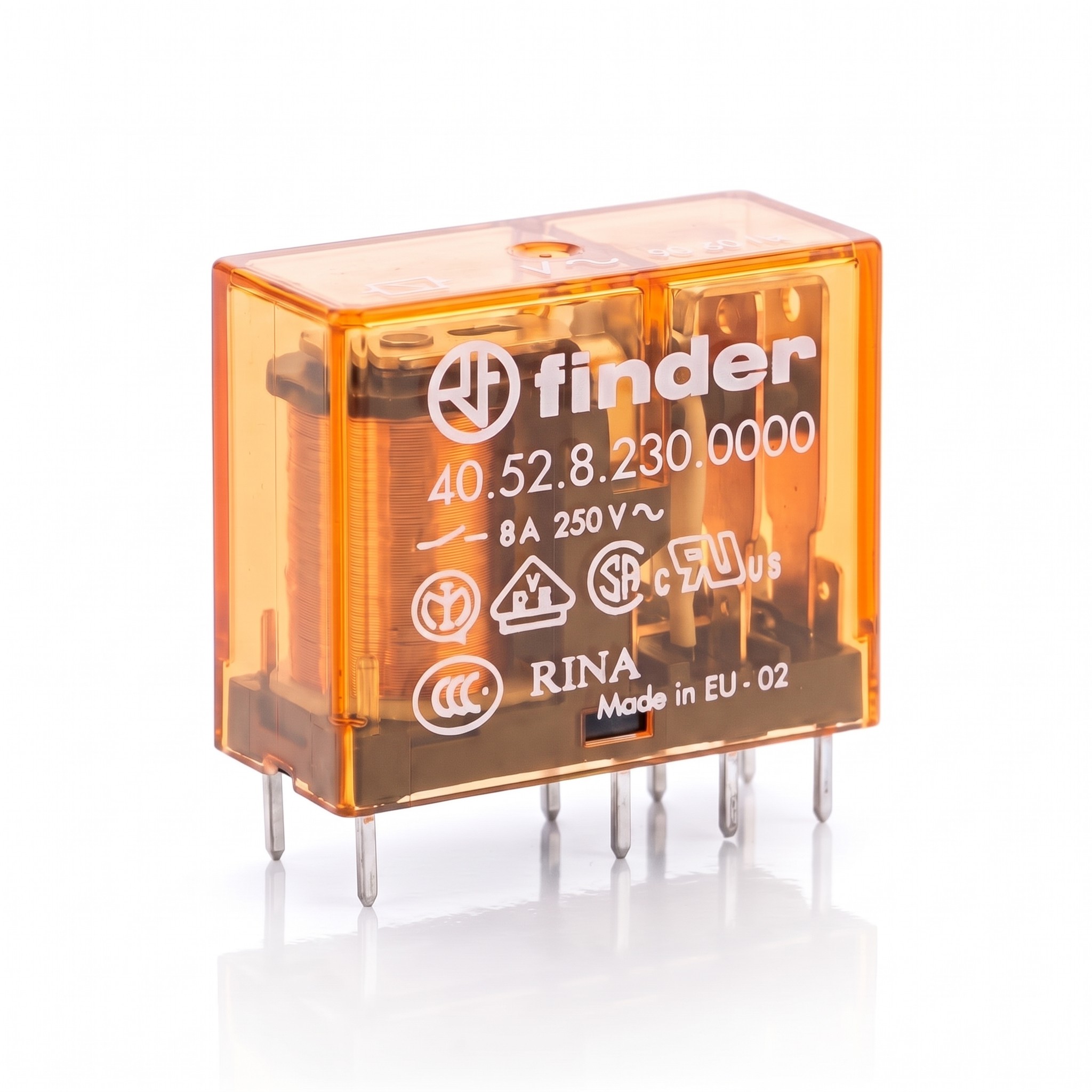 Finder – Relé 40.52.8.230.0000, 2 přepínací kontakty 8 A, cívka 230 V AC