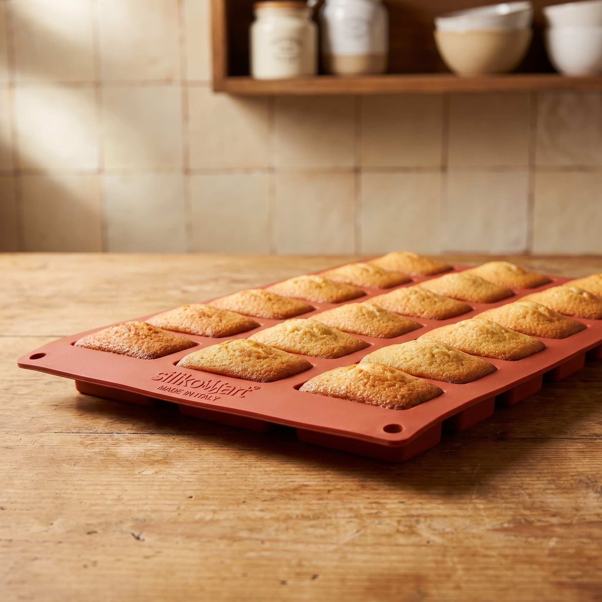 Silikomart SF025 – silikonová forma na 20 mini financiers, platinový silikon, červená – rozbalené