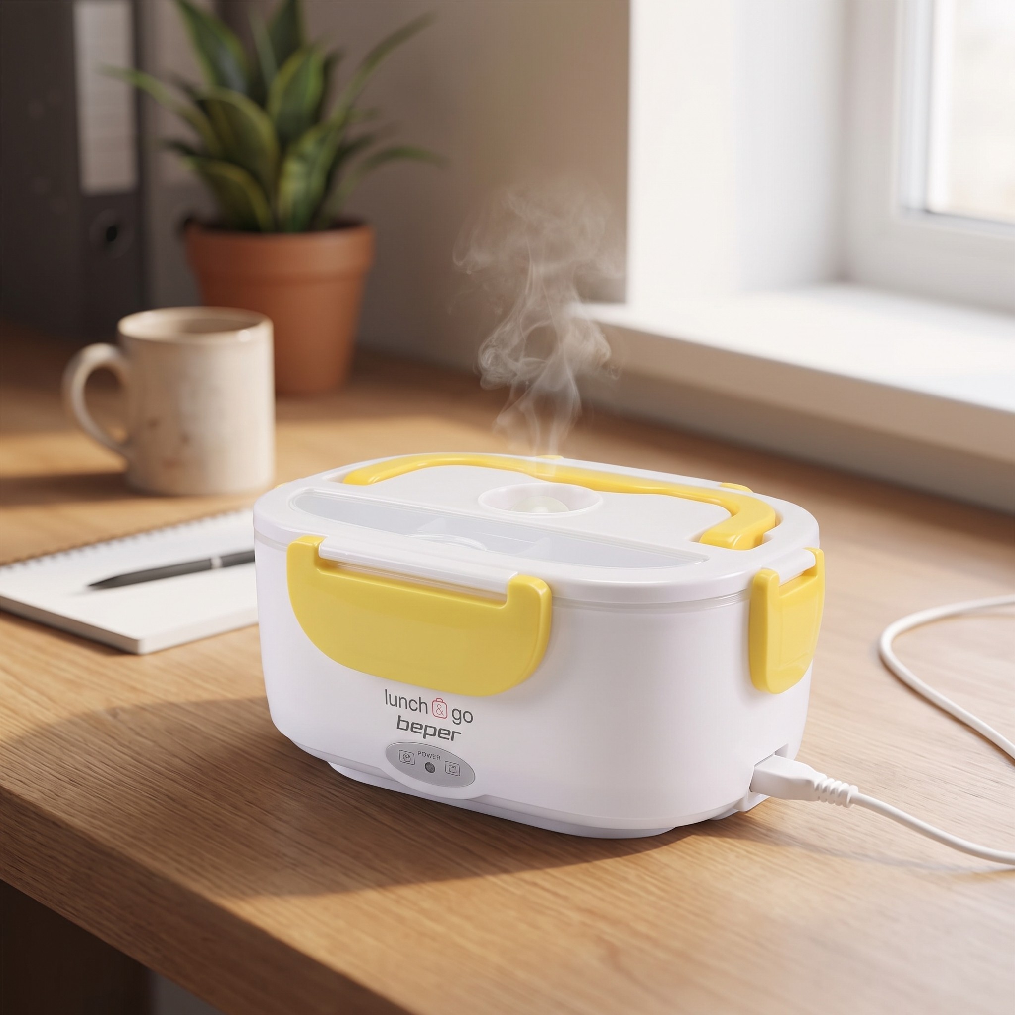 Beper Lunch Box – elektrický ohřívač jídla se 2 nádobami 1000 + 450 ml, 40 W, žlutý