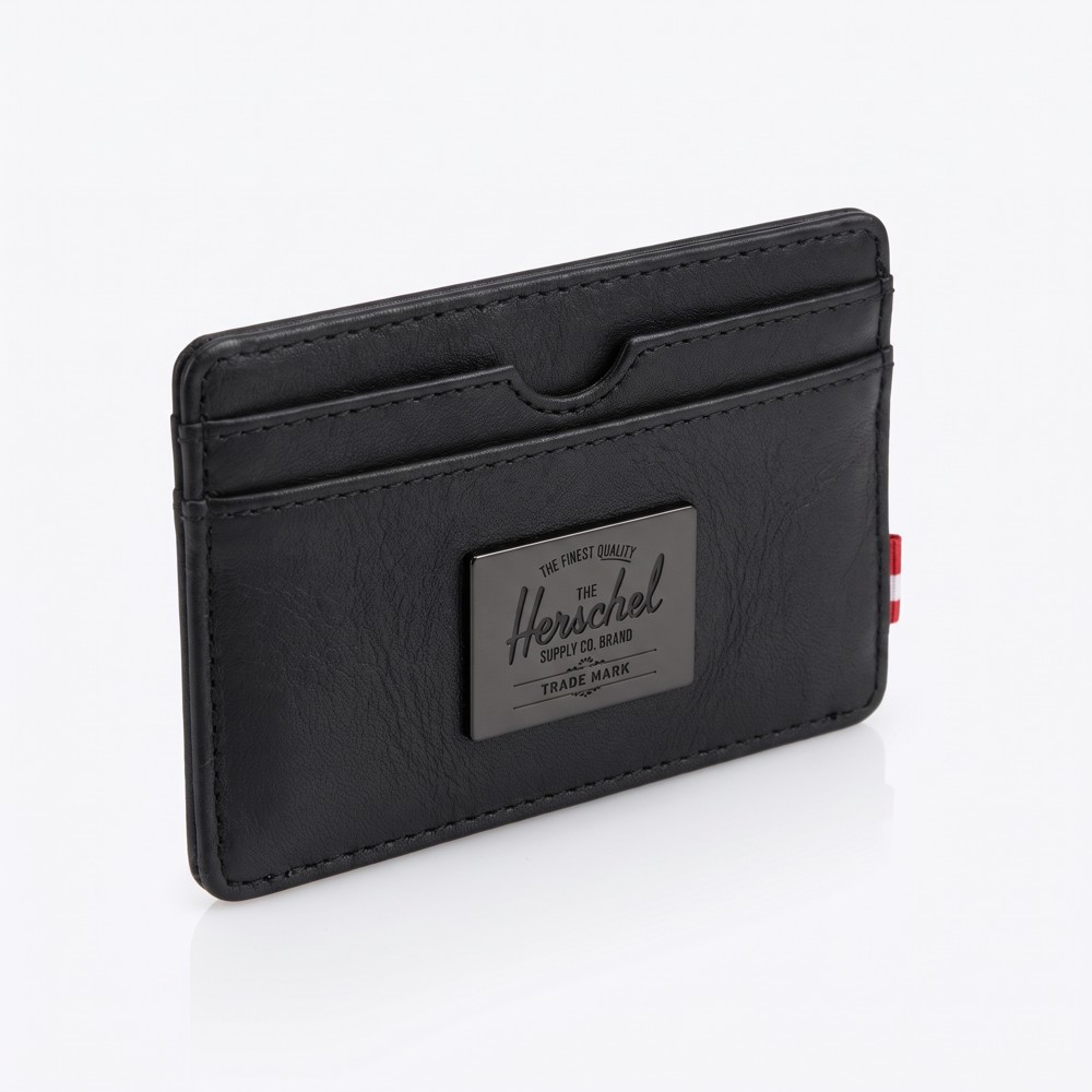 Herschel Charlie Leather RFID – kožené pouzdro na karty, černé