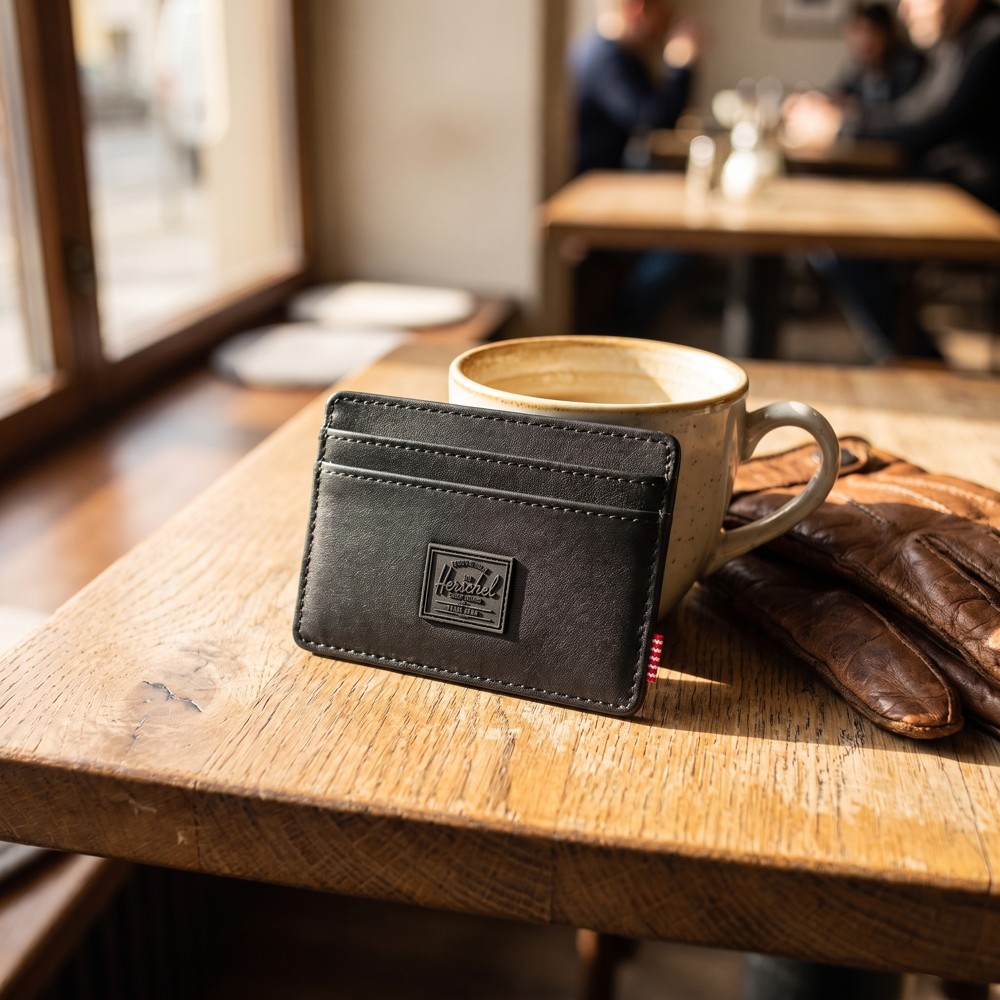 Herschel Charlie Leather RFID – kožené pouzdro na karty, černé