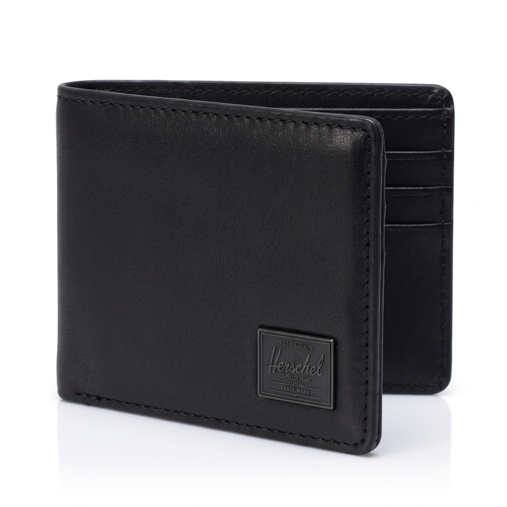Herschel Hank Leather RFID – kožená pánská peněženka, černá, RFID ochrana