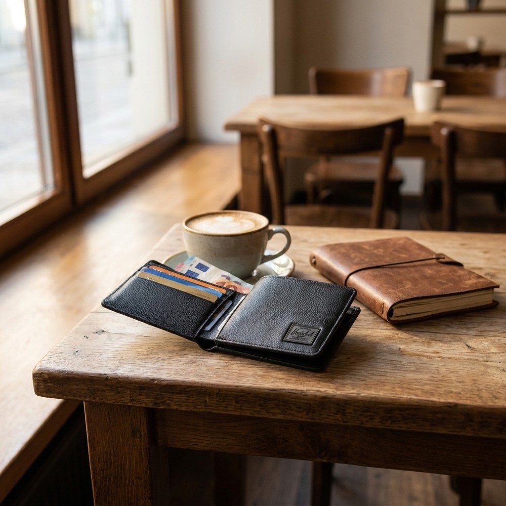 Herschel Hank Leather RFID – kožená pánská peněženka, černá, RFID ochrana