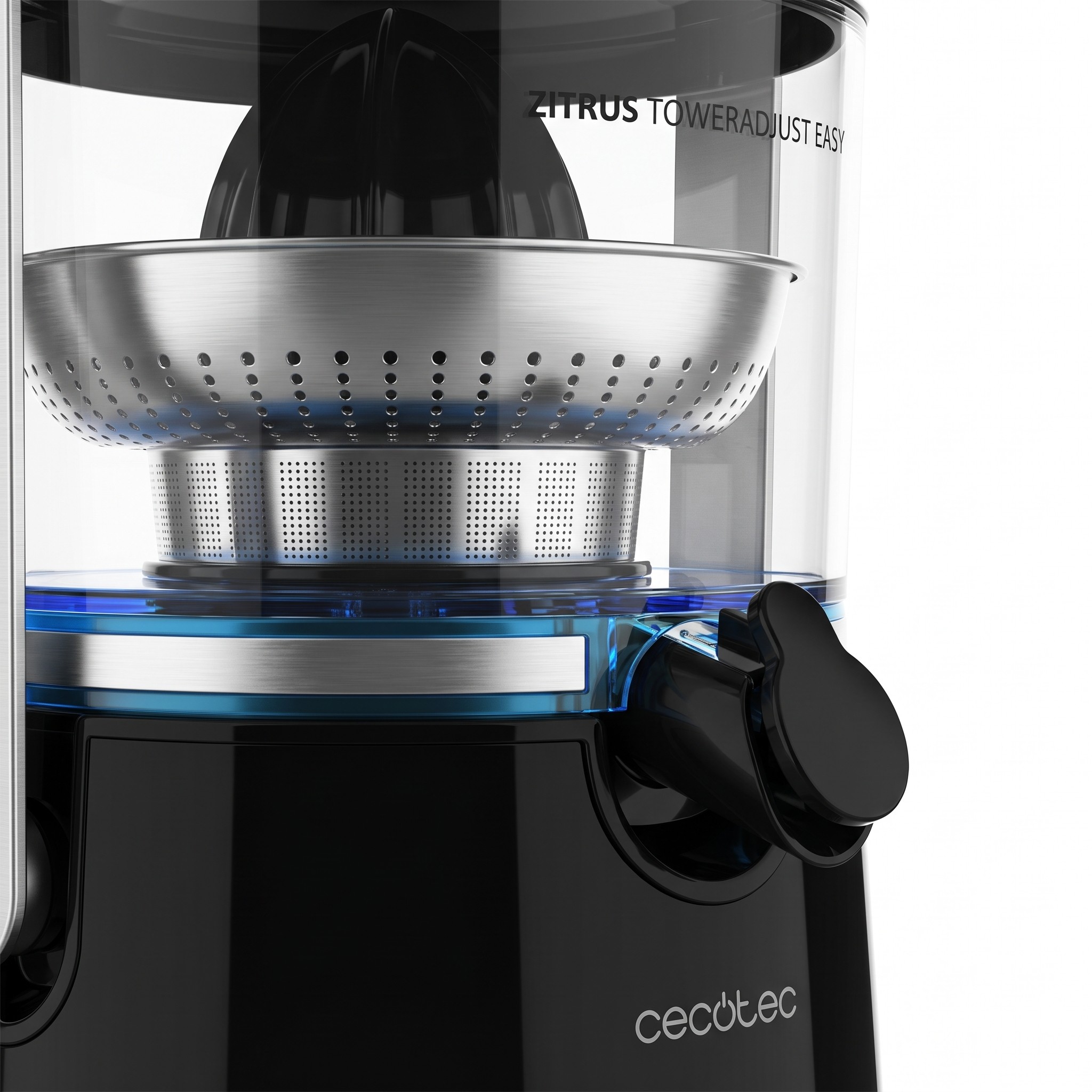 Cecotec Zitrus TowerAdjust Easy Black 800 Inox – elektrický lis na citrusy, 800 W