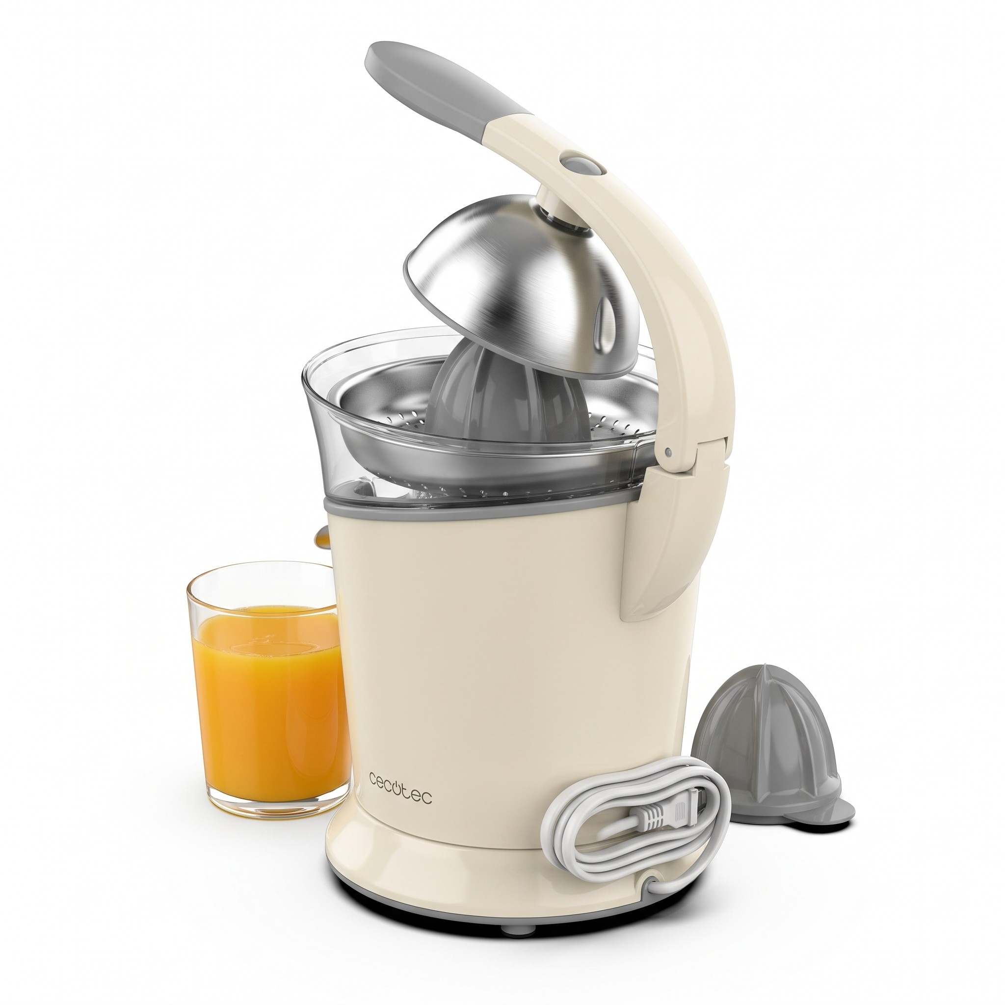 Cecotec Xqueeze RetroJuice 1000 – elektrický lis na citrusy s pákou, 1000 W, béžový – rozbalené
