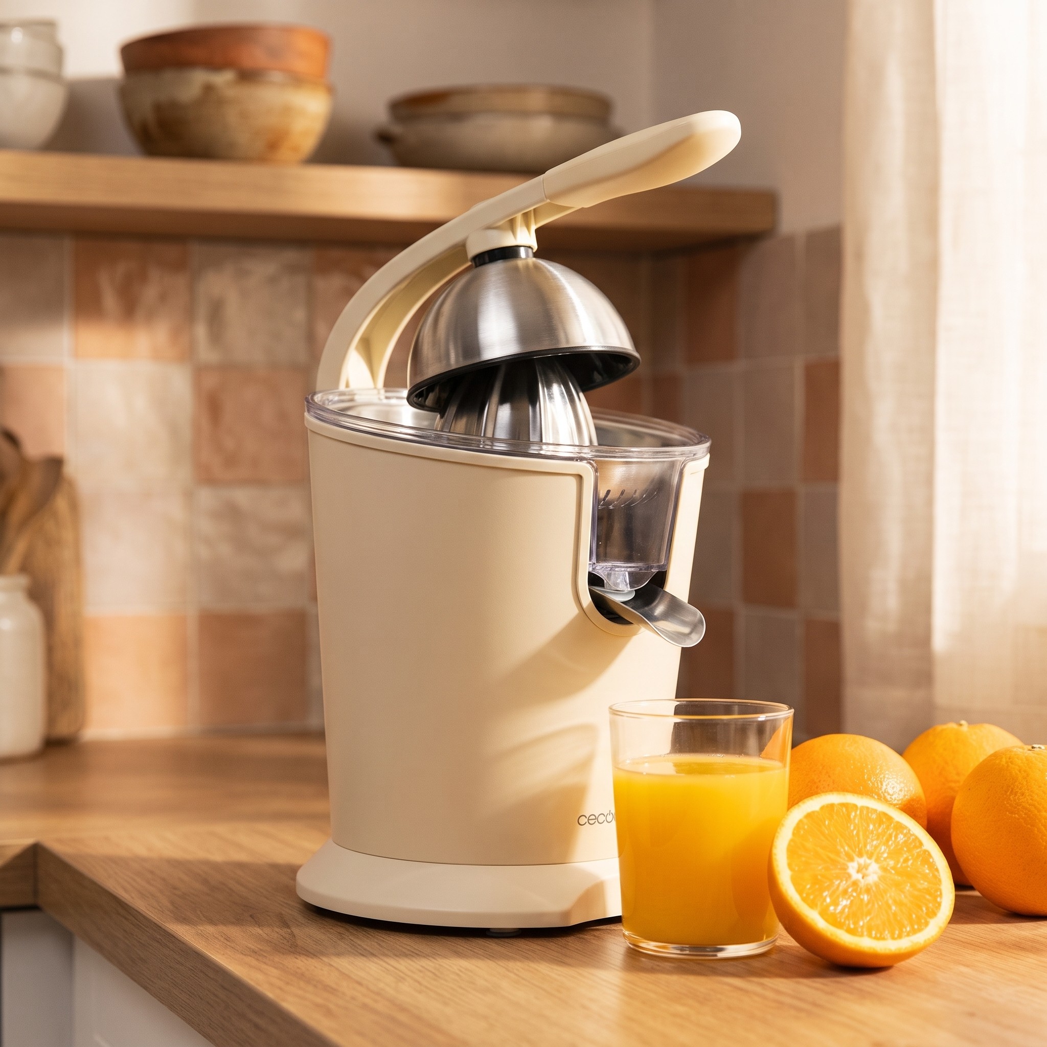 Cecotec Xqueeze RetroJuice 1000 – elektrický lis na citrusy s pákou, 1000 W, béžový – rozbalené