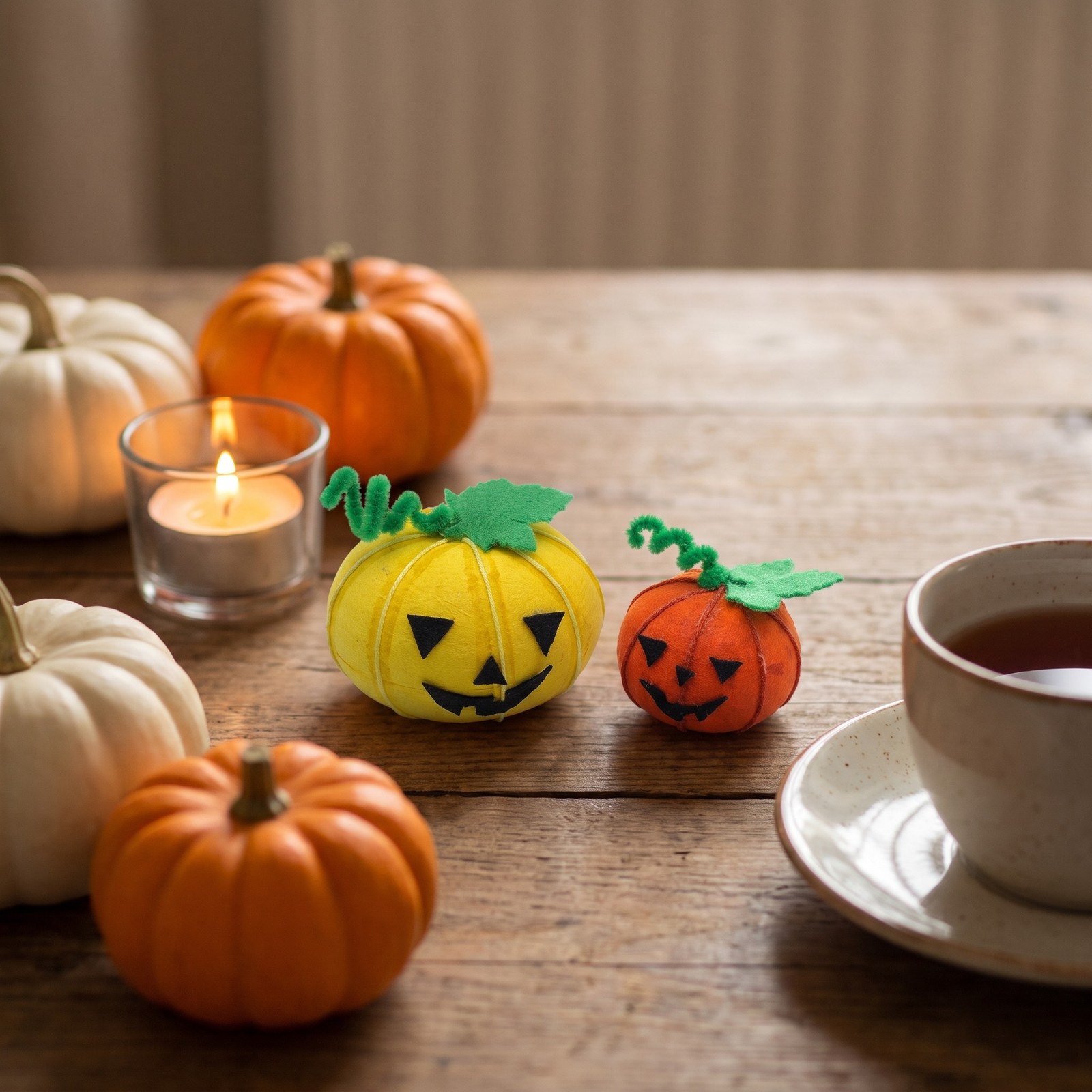 Kreativní sada Dýně s obličejem 5 a 4 cm – 2 halloweenské dýně, balíček materiálu